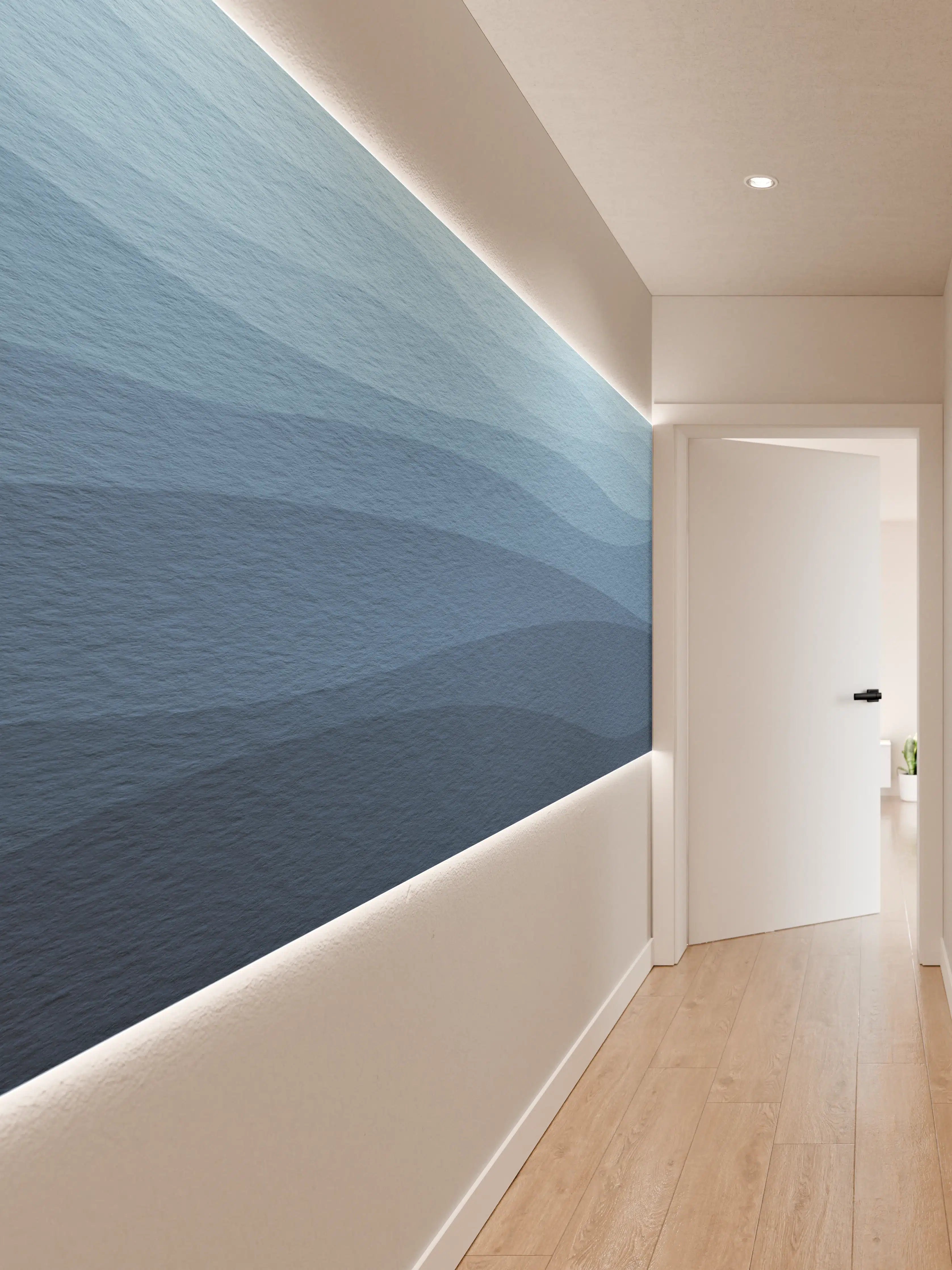 Wandverkleidung Flur - Beruhigende Blau-Gradient-Wellen-Textur