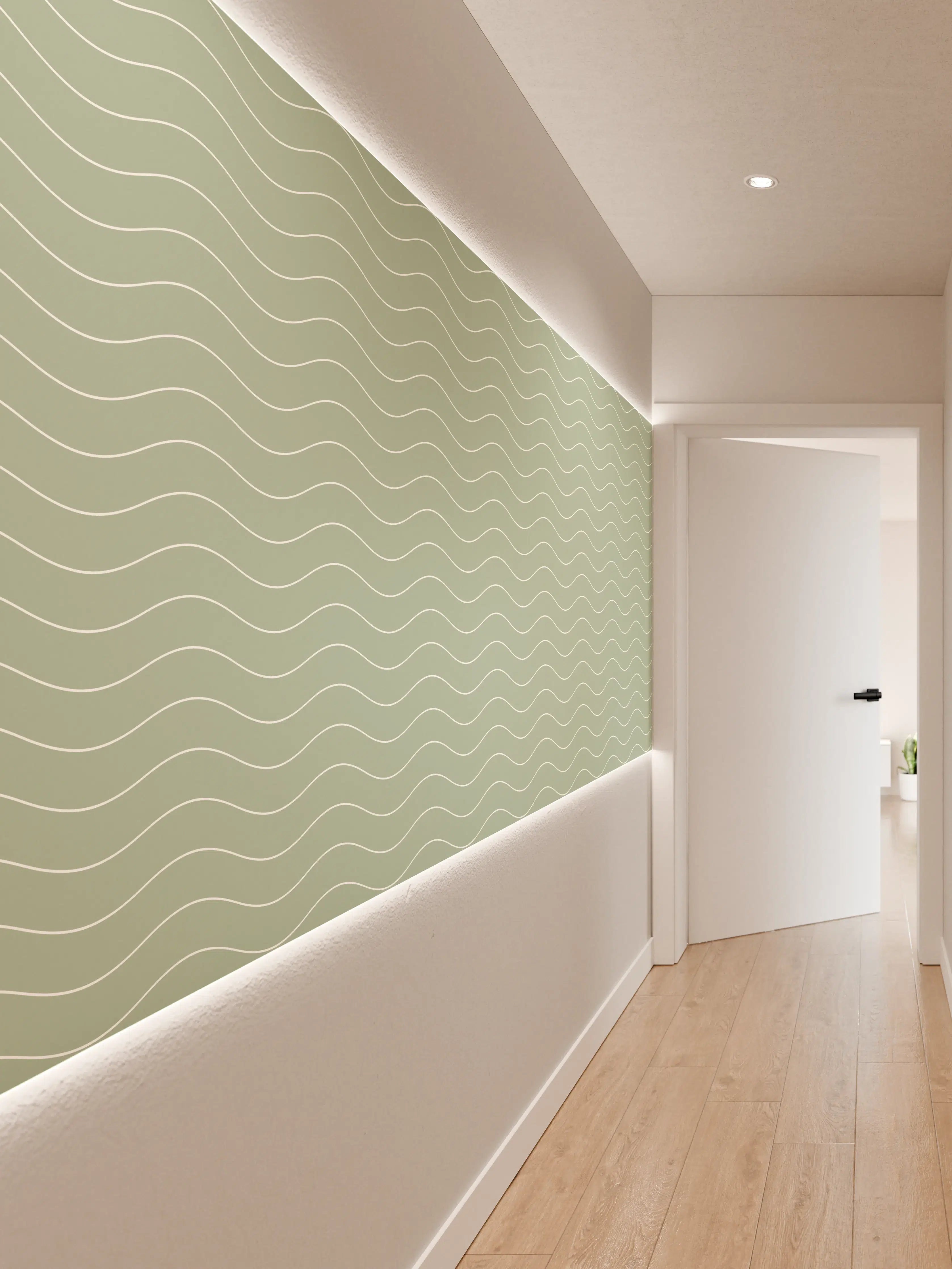 Wandverkleidung Flur - Beruhigende Meereswellen in sanften Grau- und Beigetönen