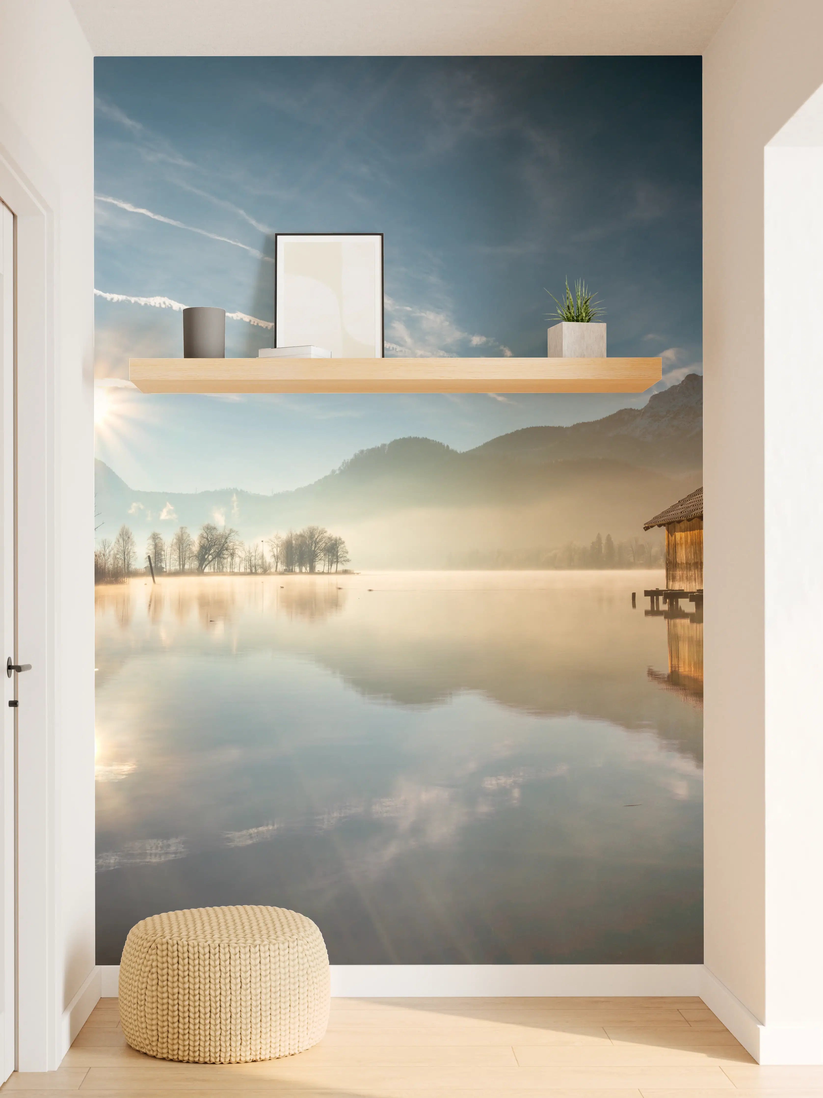 Wandverkleidung Flur - Beruhigender Seenblick bei Sonnenaufgang