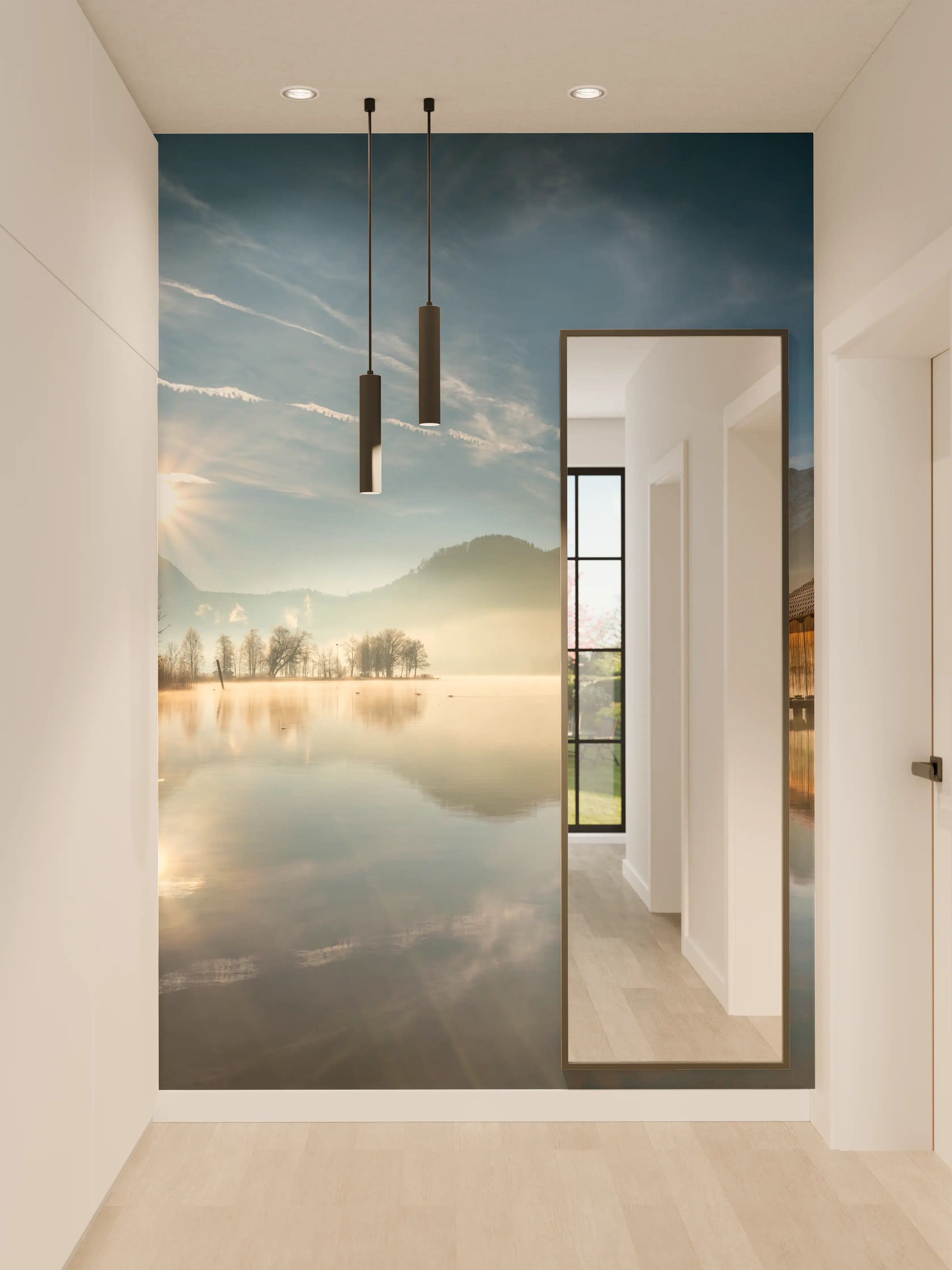 Wandverkleidung Flur - Beruhigender Seenblick bei Sonnenaufgang