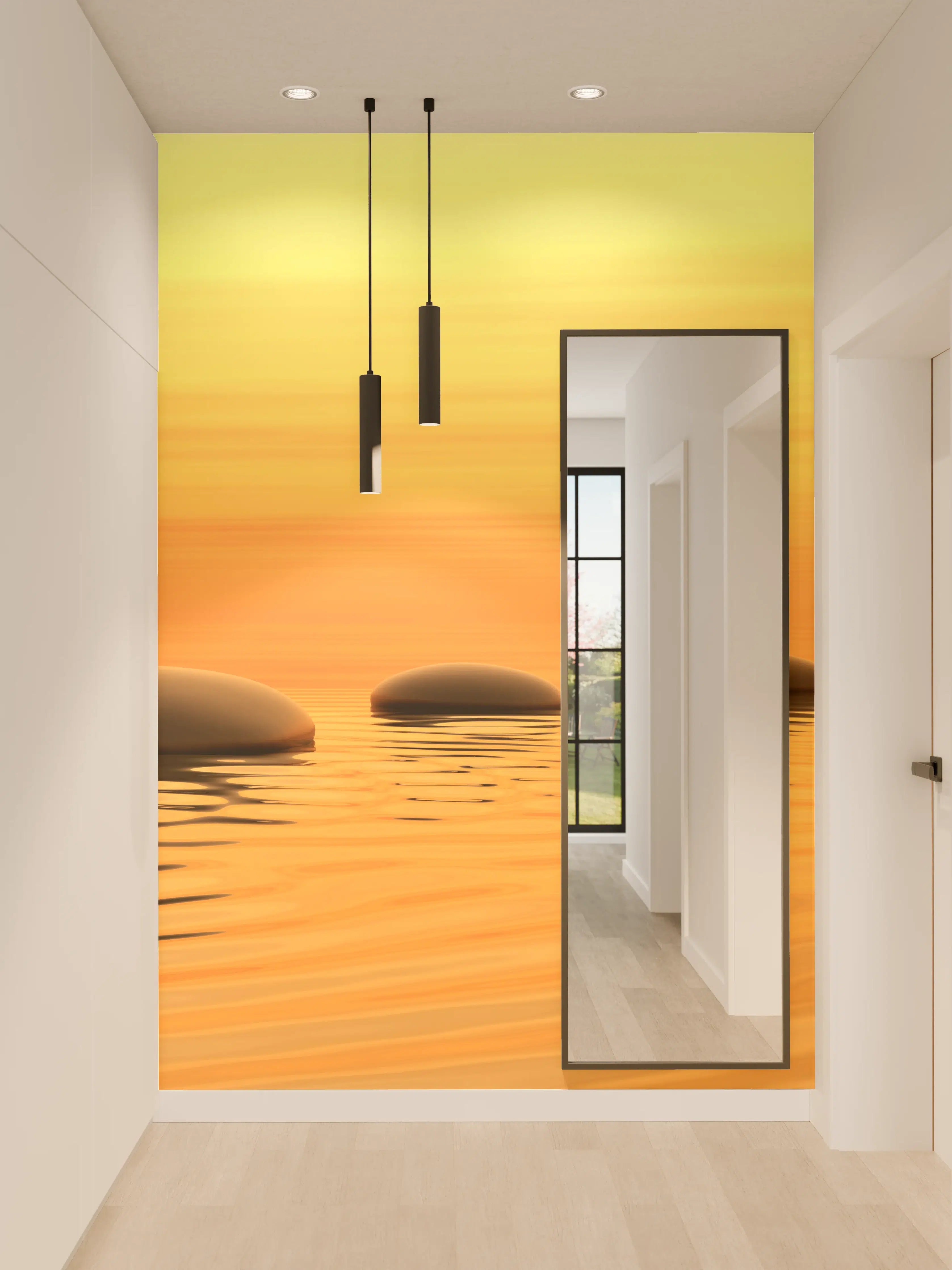 Wandverkleidung Flur - Beruhigender Sonnenuntergang am Wasser