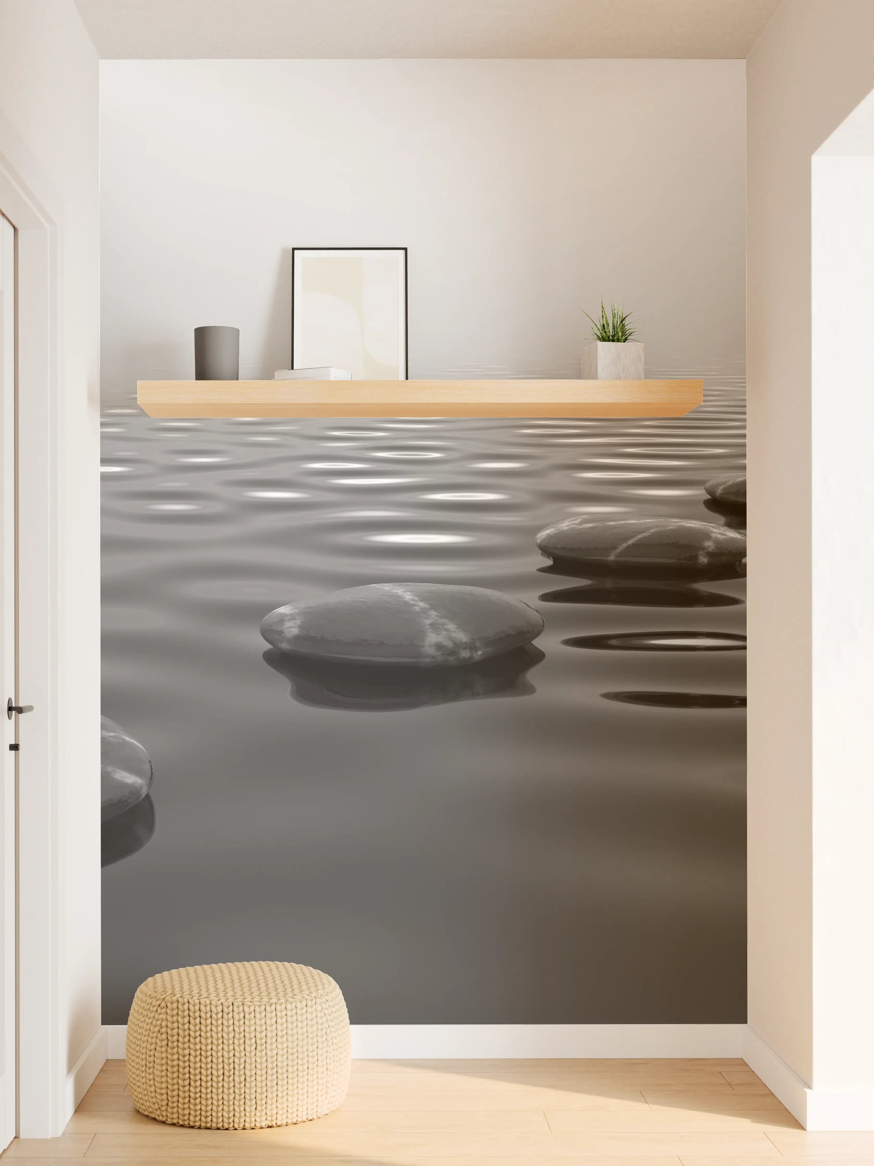 Wandverkleidung Flur - Beruhigender Steineweg am Wasser in Grau