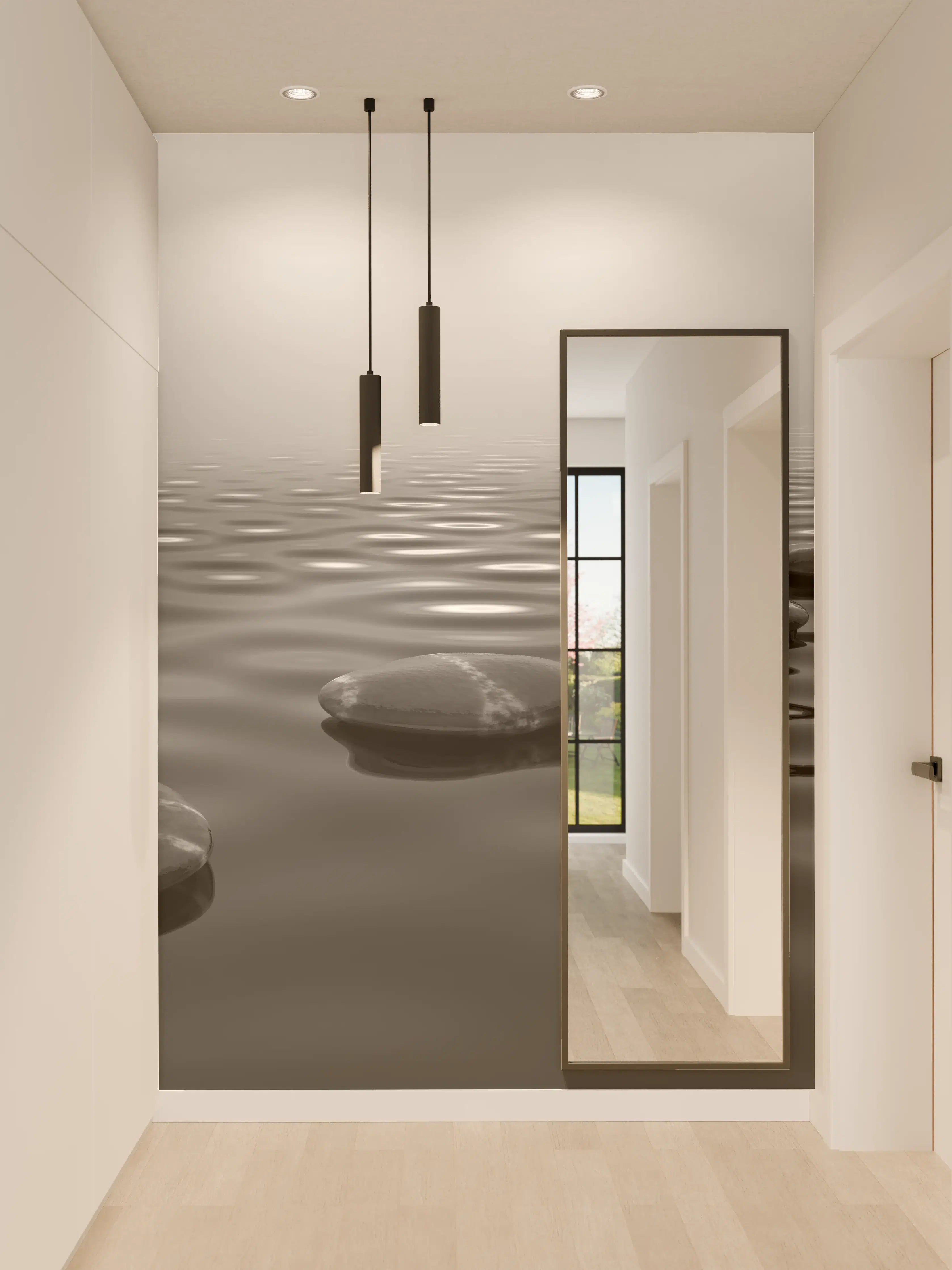 Wandverkleidung Flur - Beruhigender Steineweg am Wasser in Grau