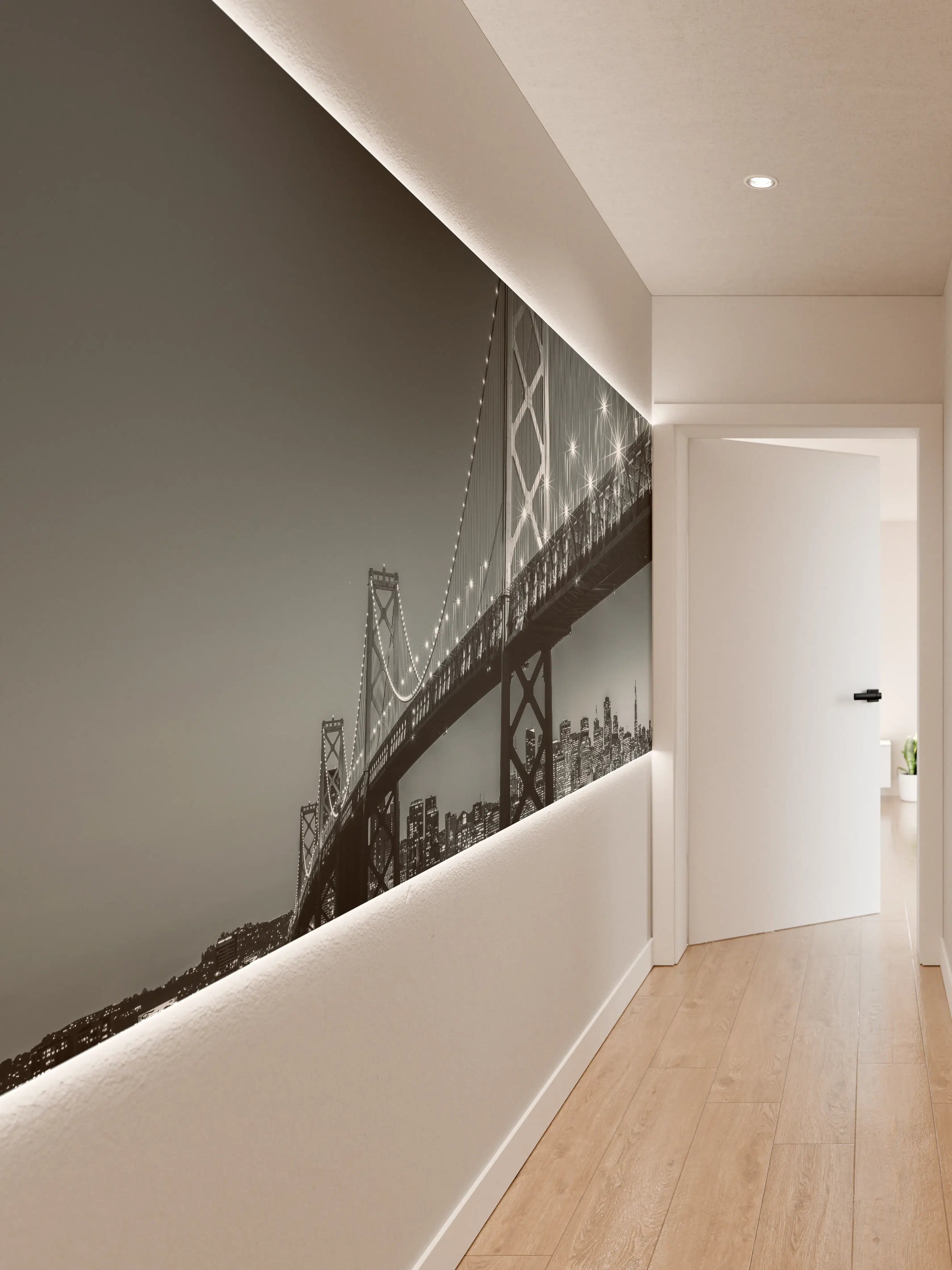 Wandverkleidung Flur - Bezaubernde Ansicht der San Francisco Skyline bei Nacht