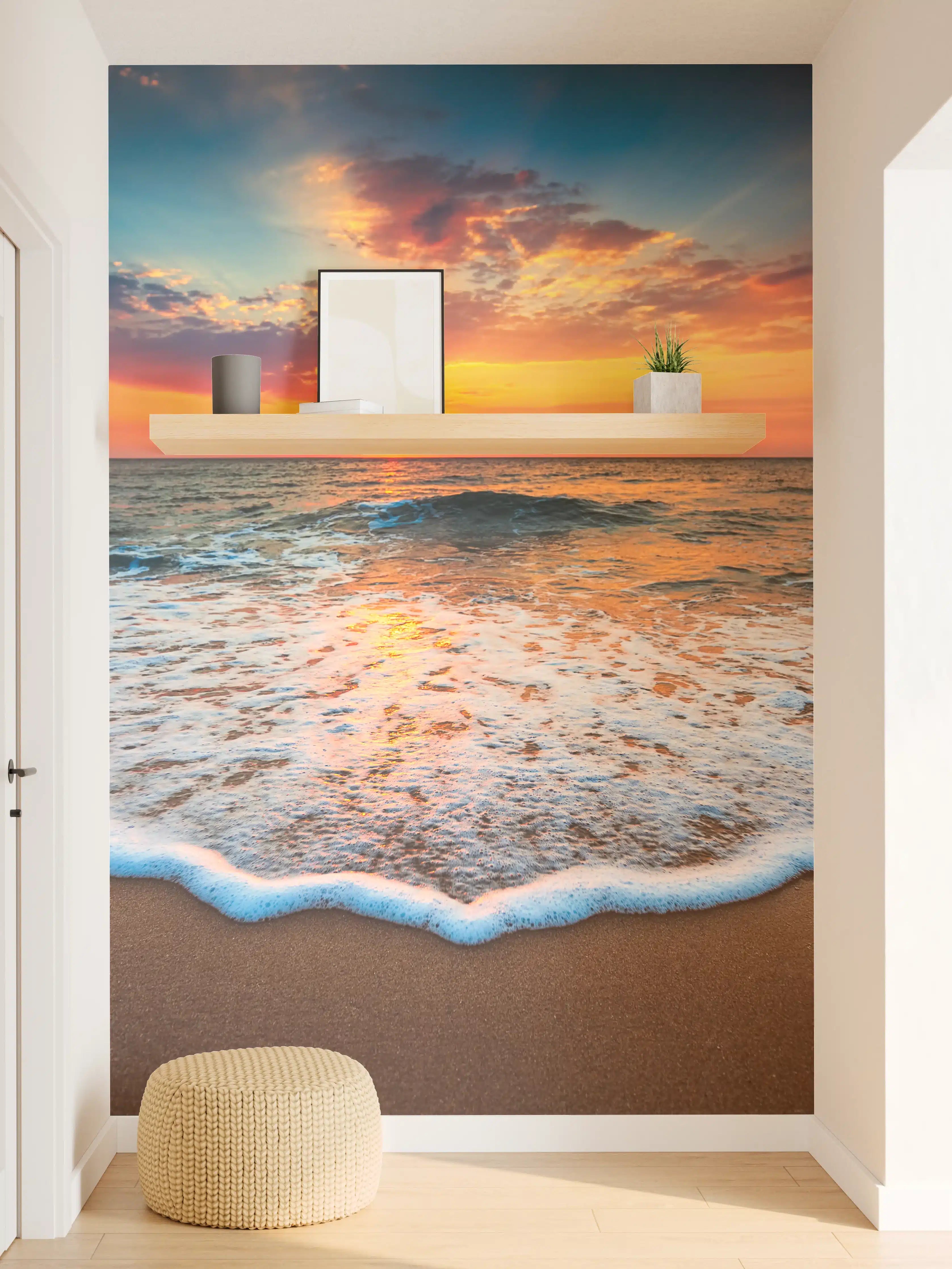 Wandverkleidung Flur - Bezaubernder Sonnenuntergang am Meer mit lebendigen Farben