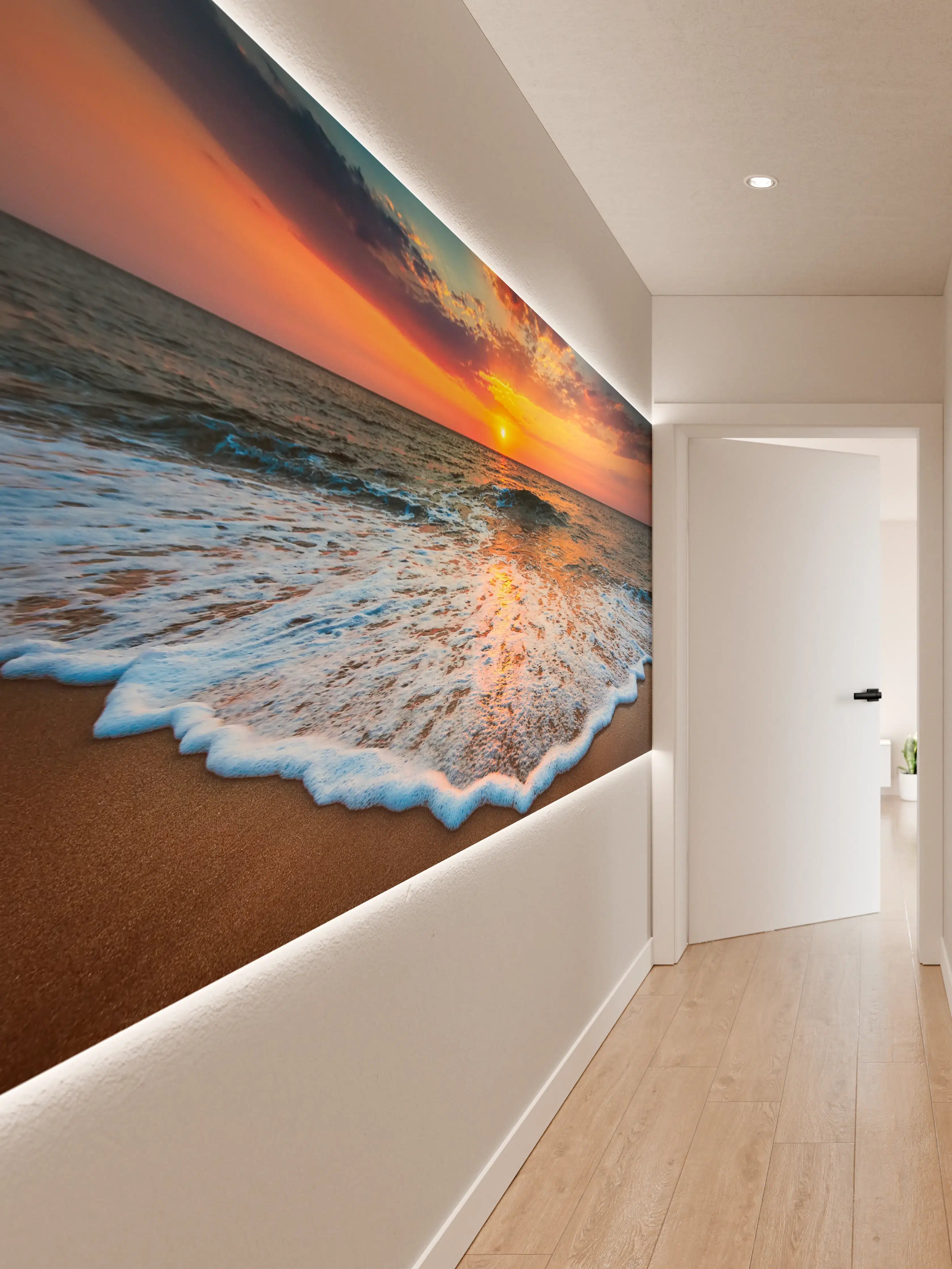 Wandverkleidung Flur - Bezaubernder Sonnenuntergang am Meer mit lebendigen Farben