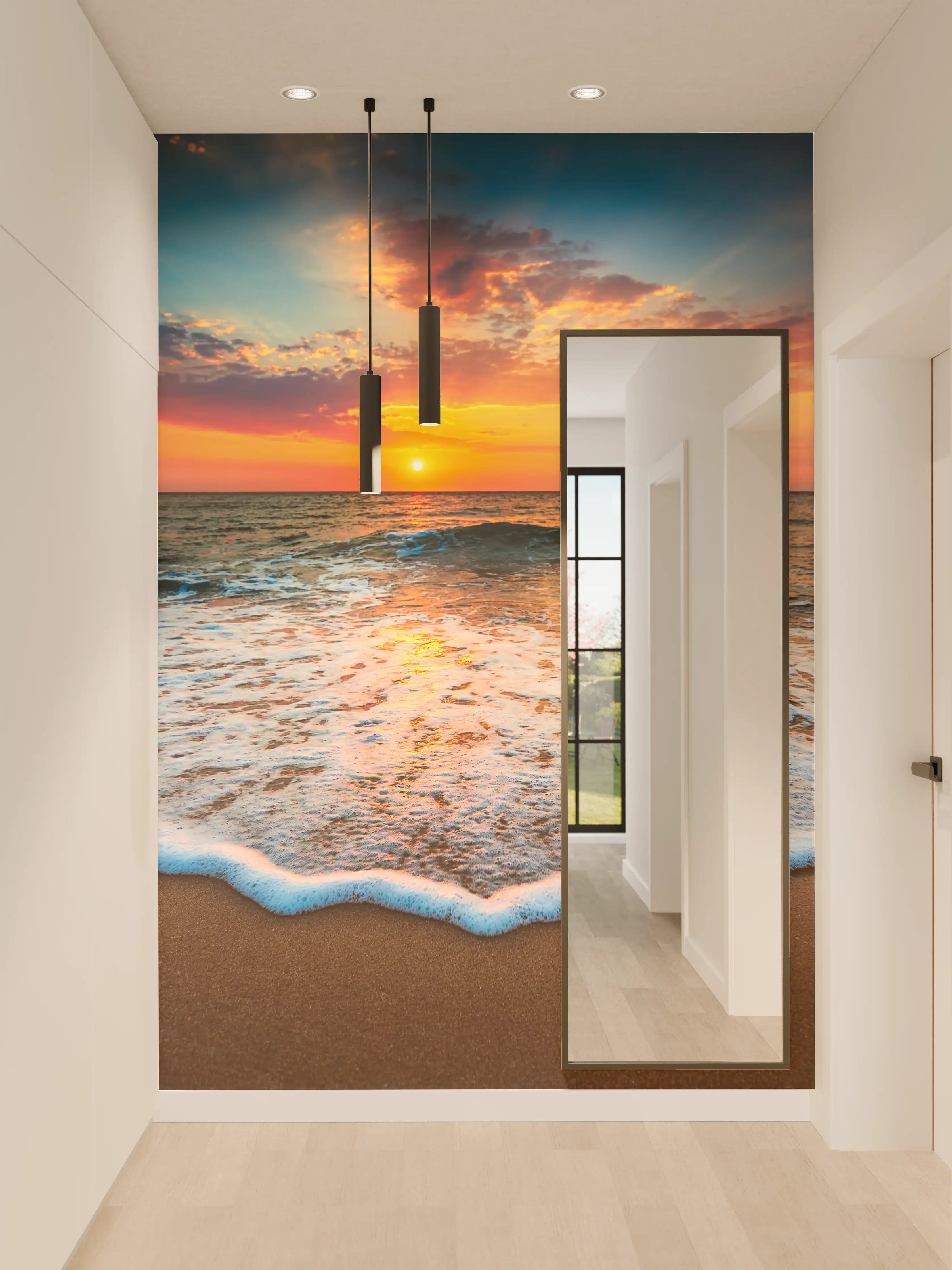 Wandverkleidung Flur - Bezaubernder Sonnenuntergang am Meer mit lebendigen Farben