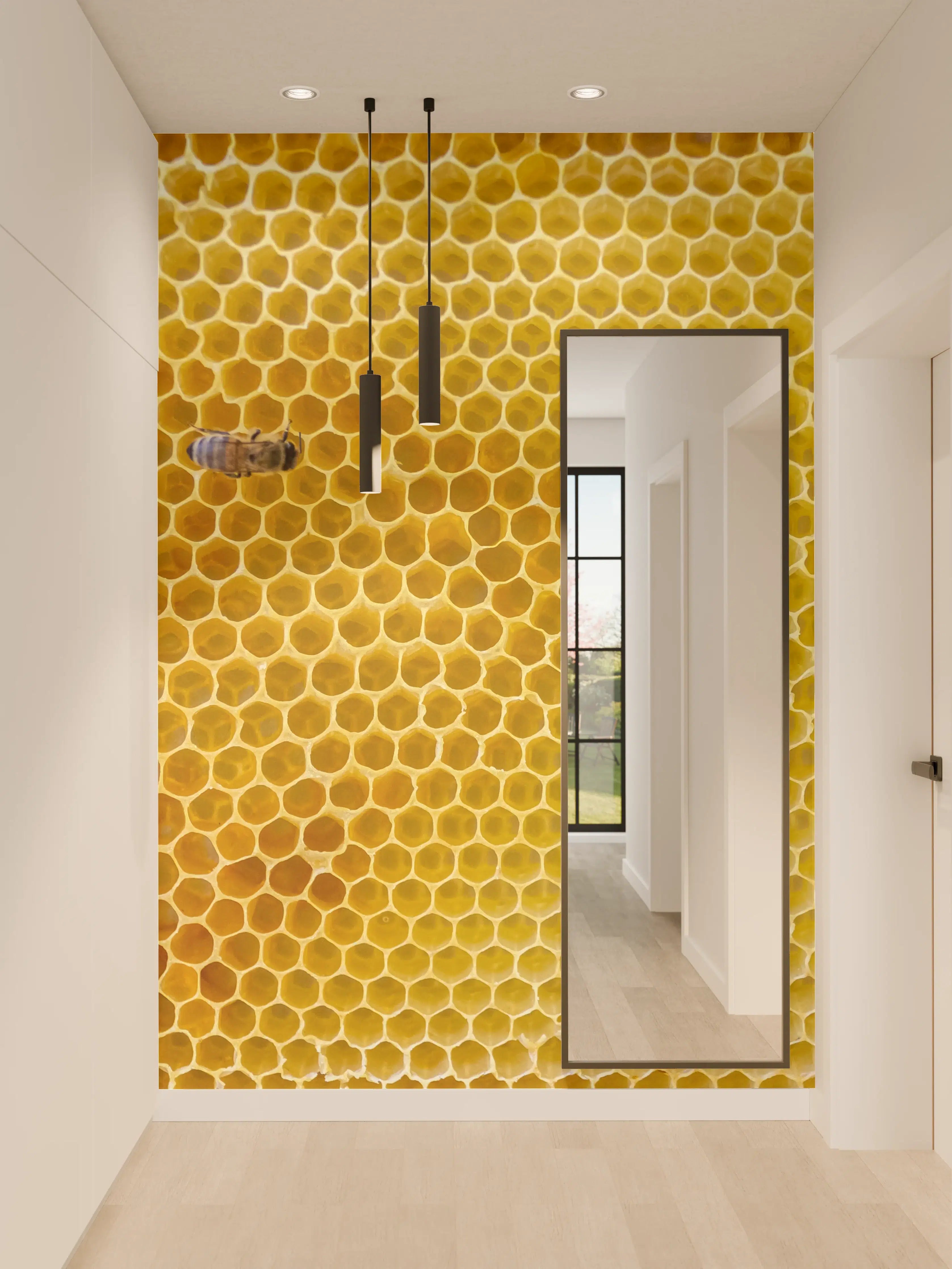 Wandverkleidung Flur - Biene auf Bienenwabe im Detail