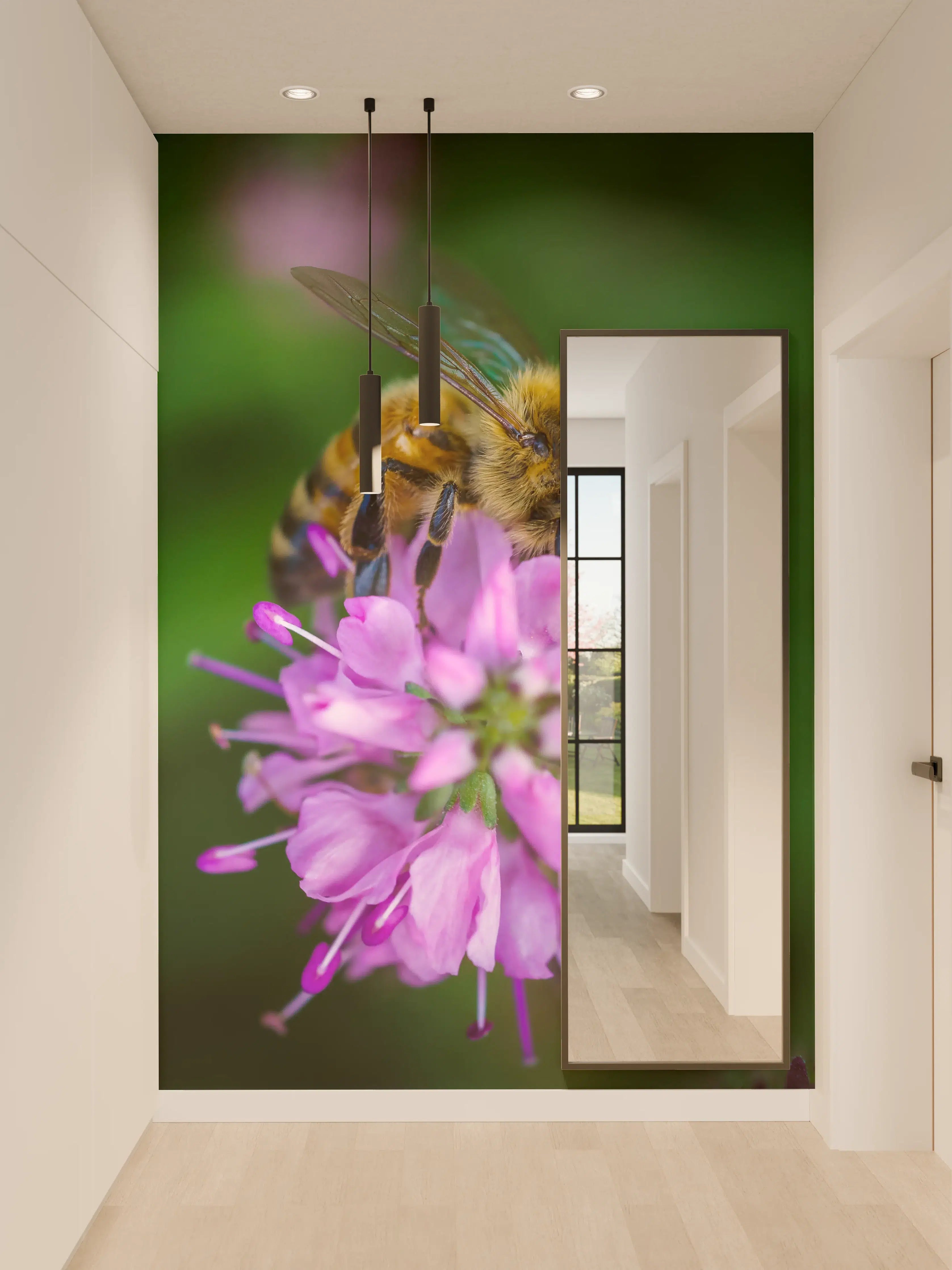 Wandverkleidung Flur - Biene auf lila Blüte