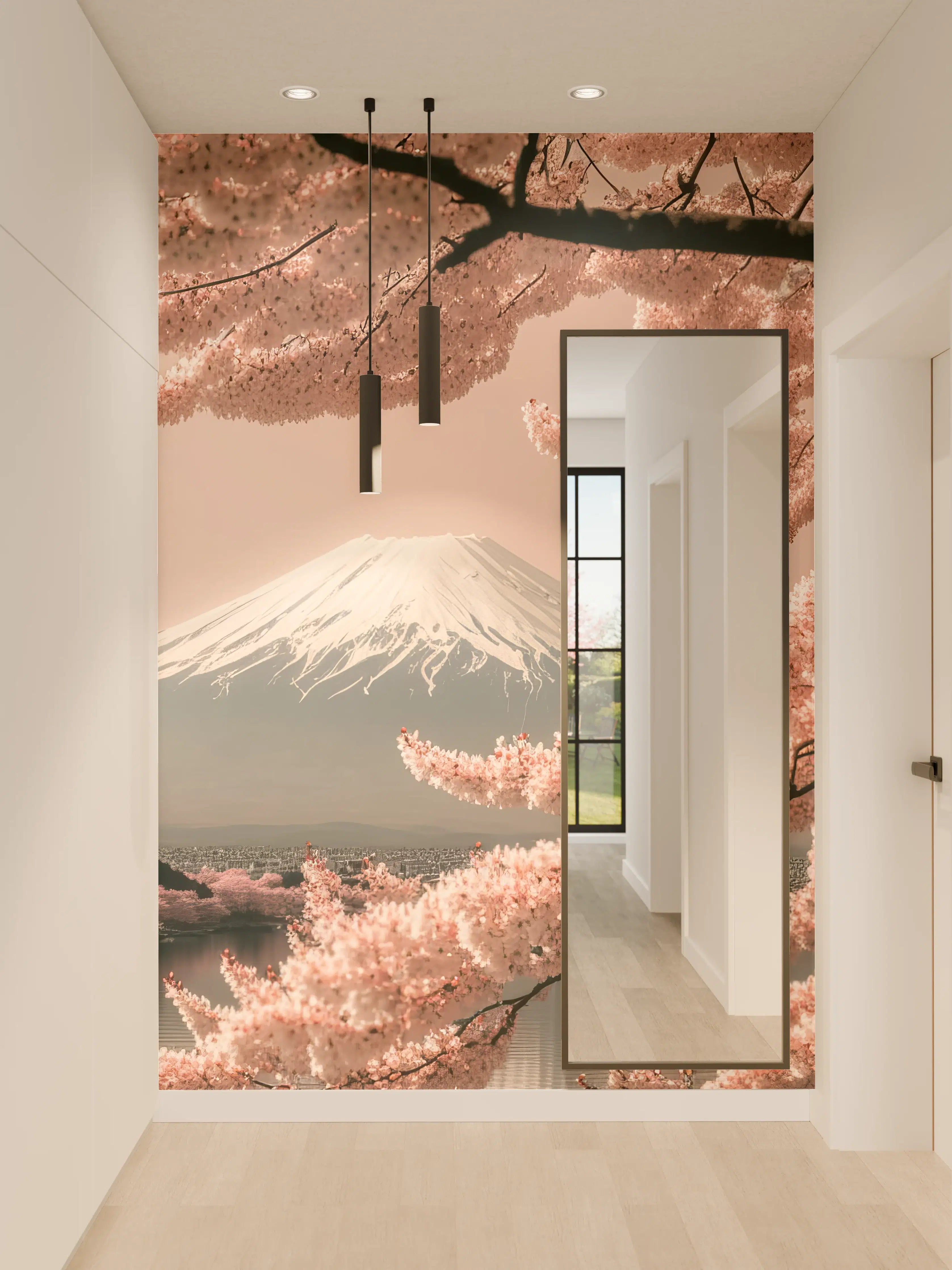 Wandverkleidung Flur - Bilder mit Fuji Kamera und Kirschblüten