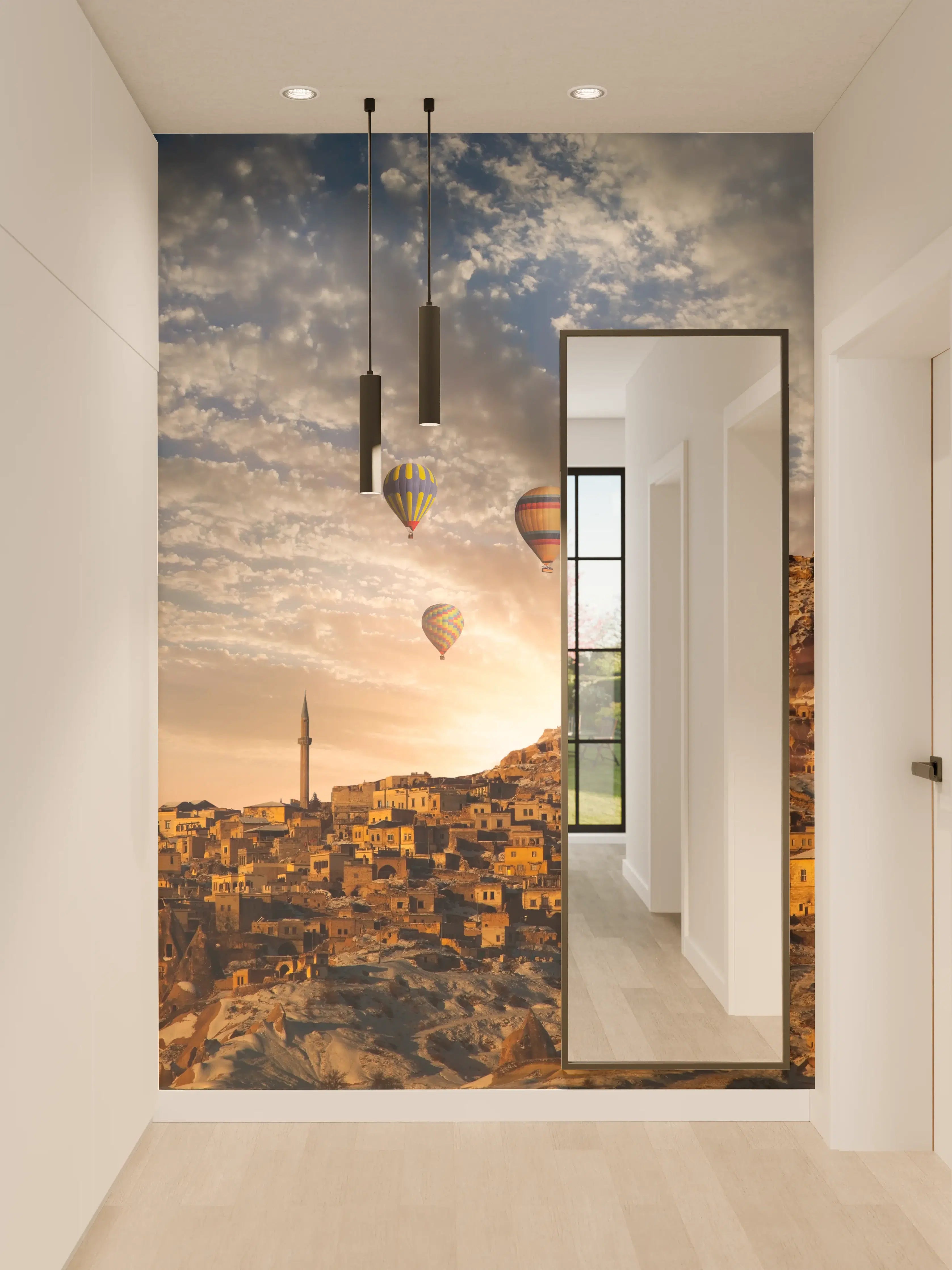 Wandverkleidung Flur - Bilder von einer Landschaft mit Heißluftballons