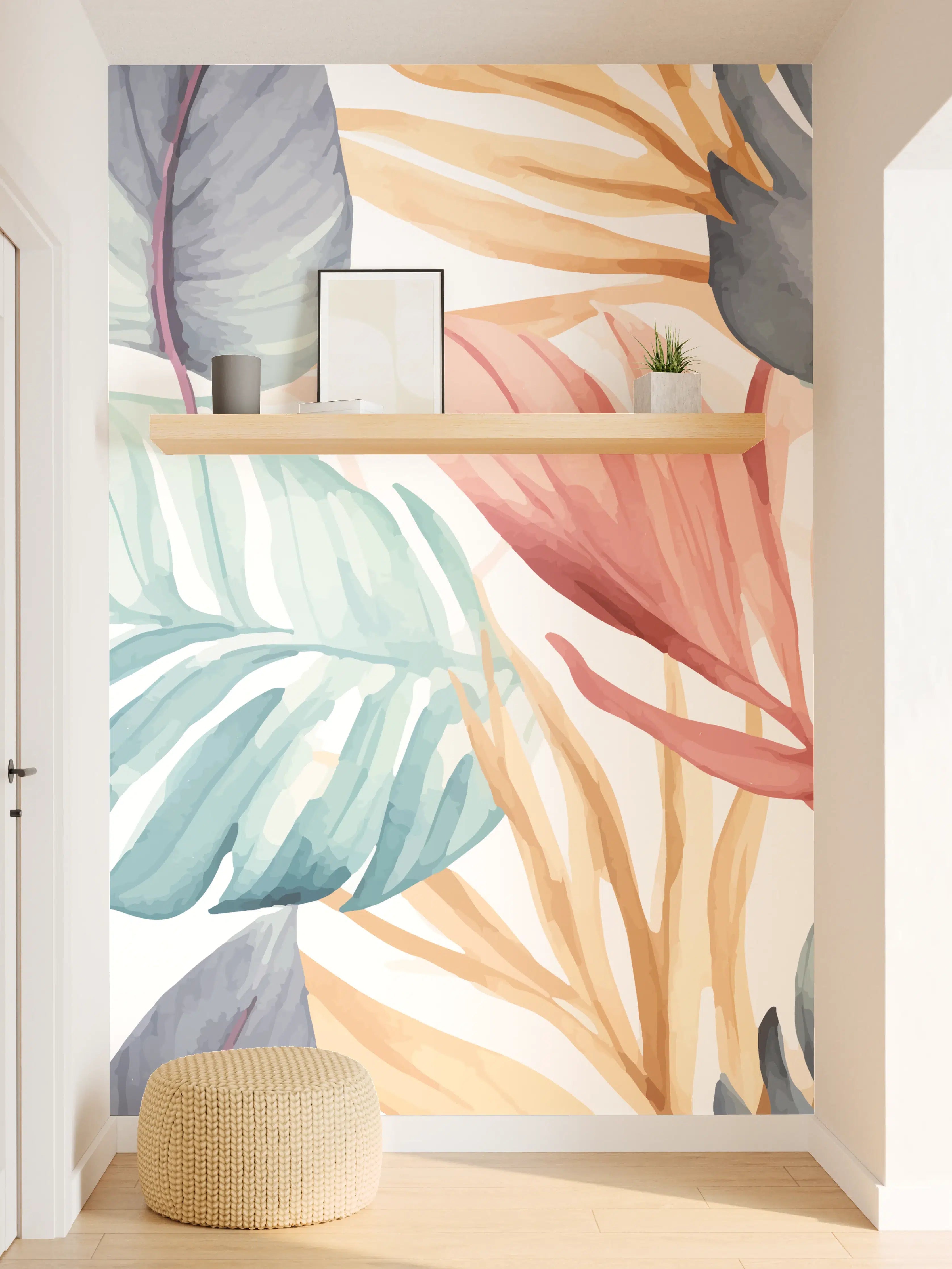 Wandverkleidung Flur - Blätter im Wasserfarben-Stil