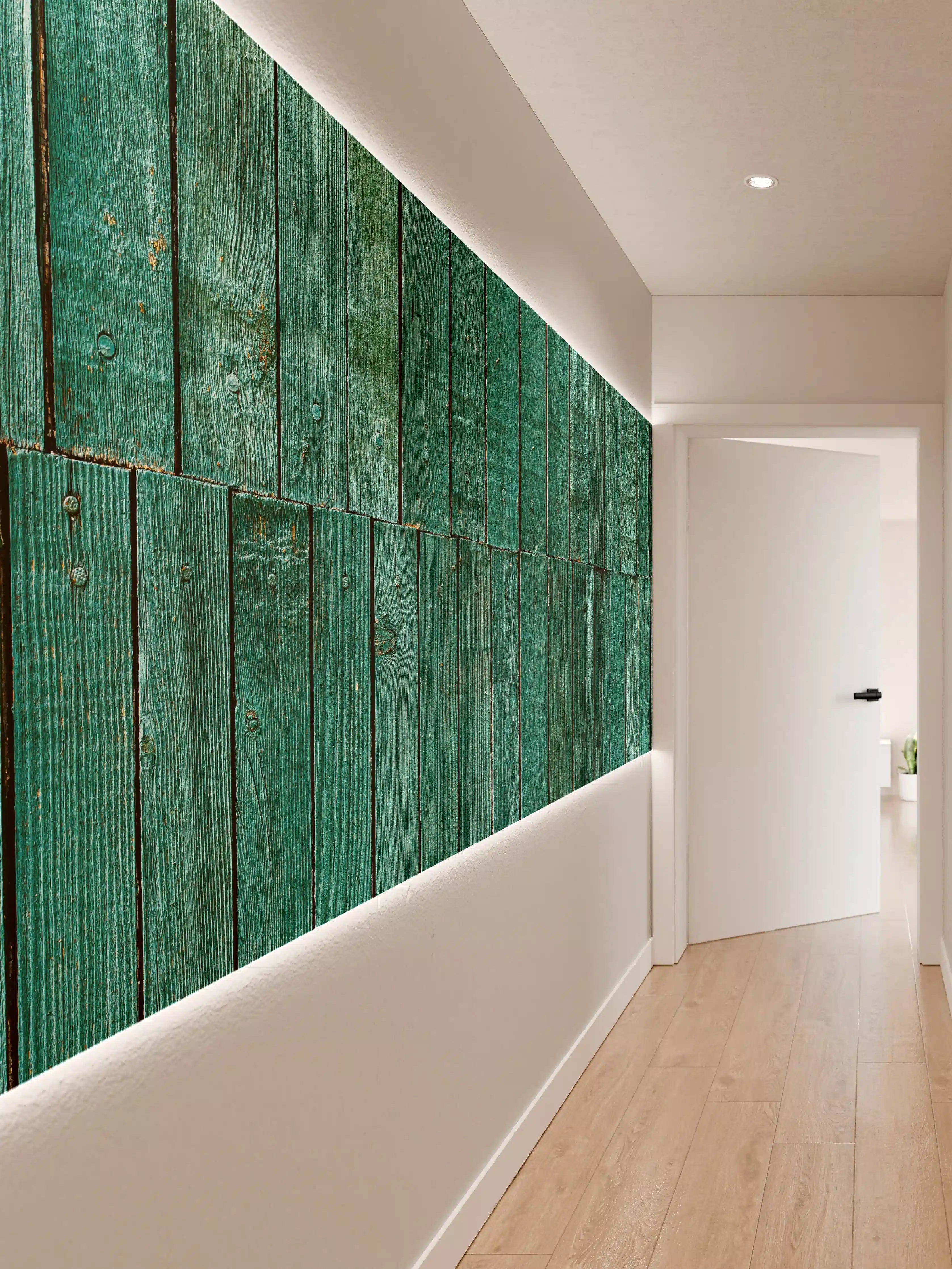 Wandverkleidung Flur - Bläuliche Holzbretter