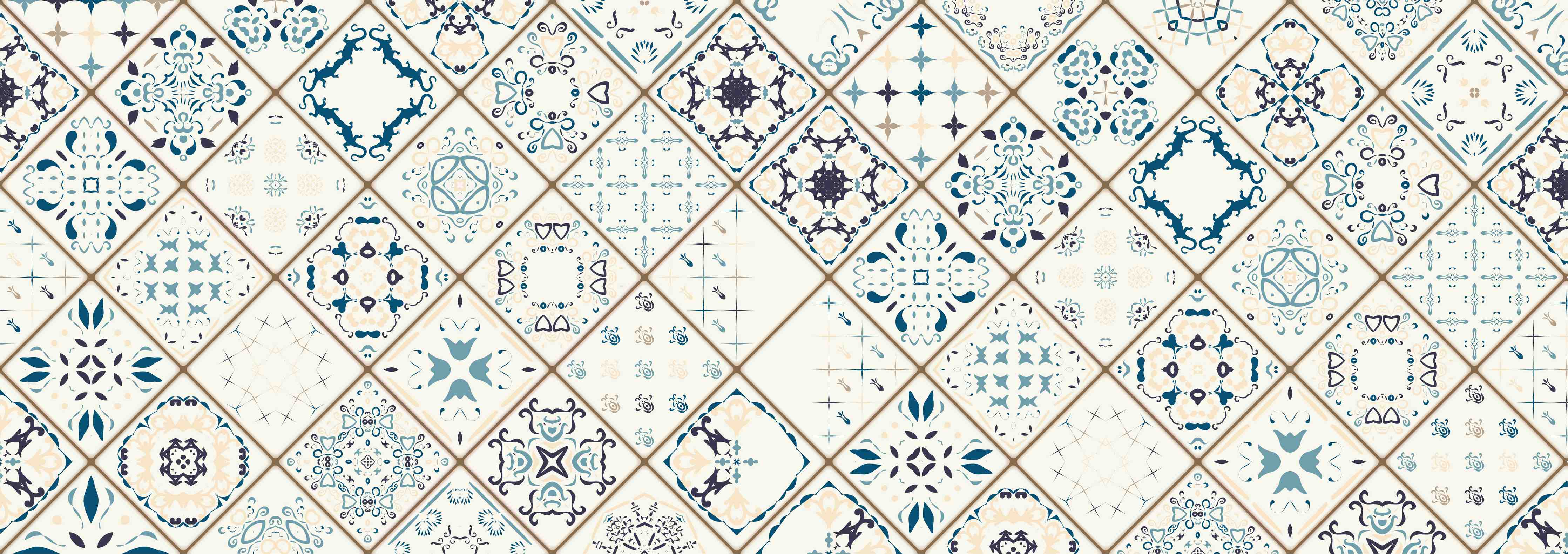 Wandverkleidung Flur-Blau-Beige Retro Fliesendesign