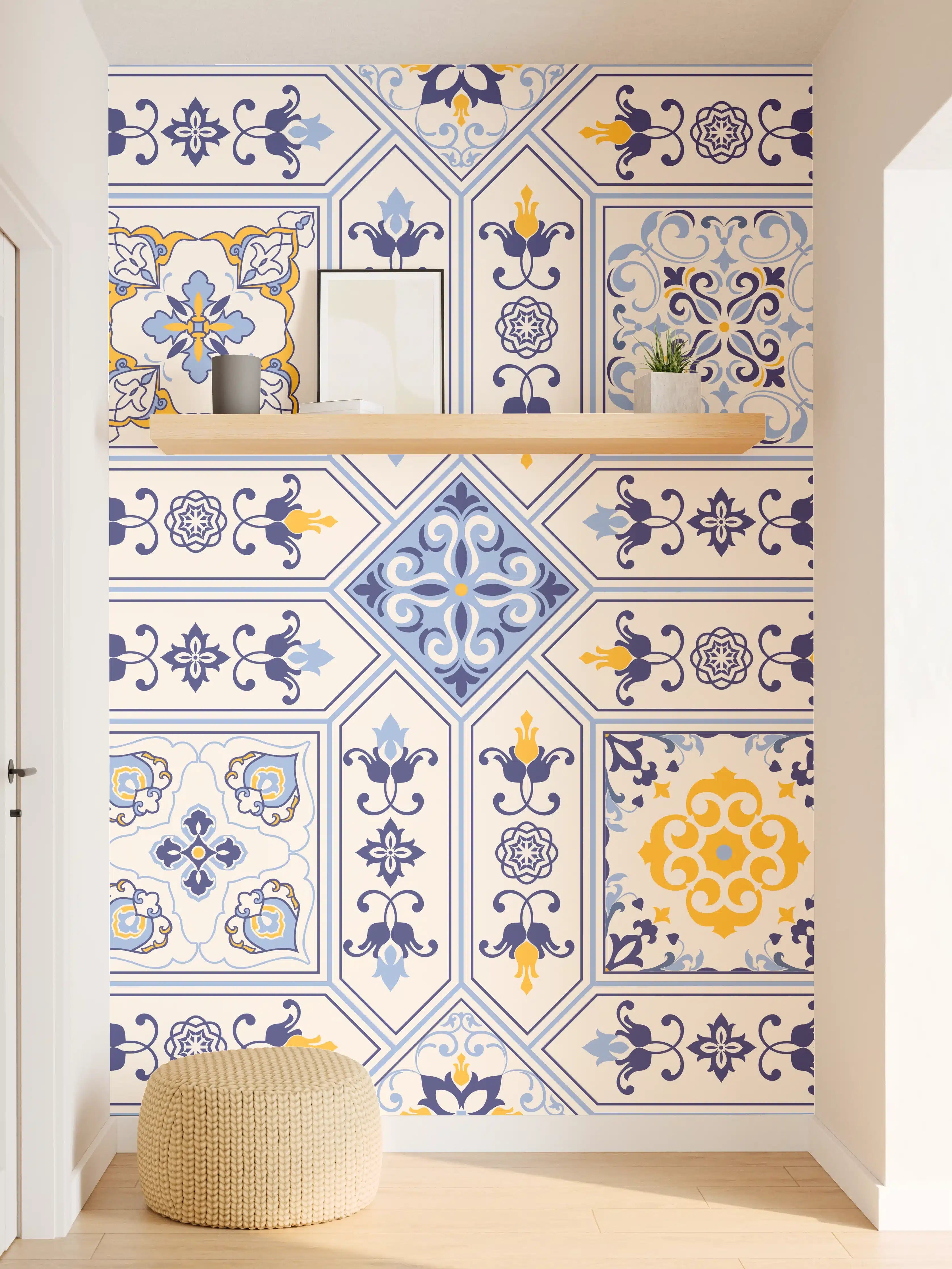 Wandverkleidung Flur - Blau-Gelbe Fliesenmuster
