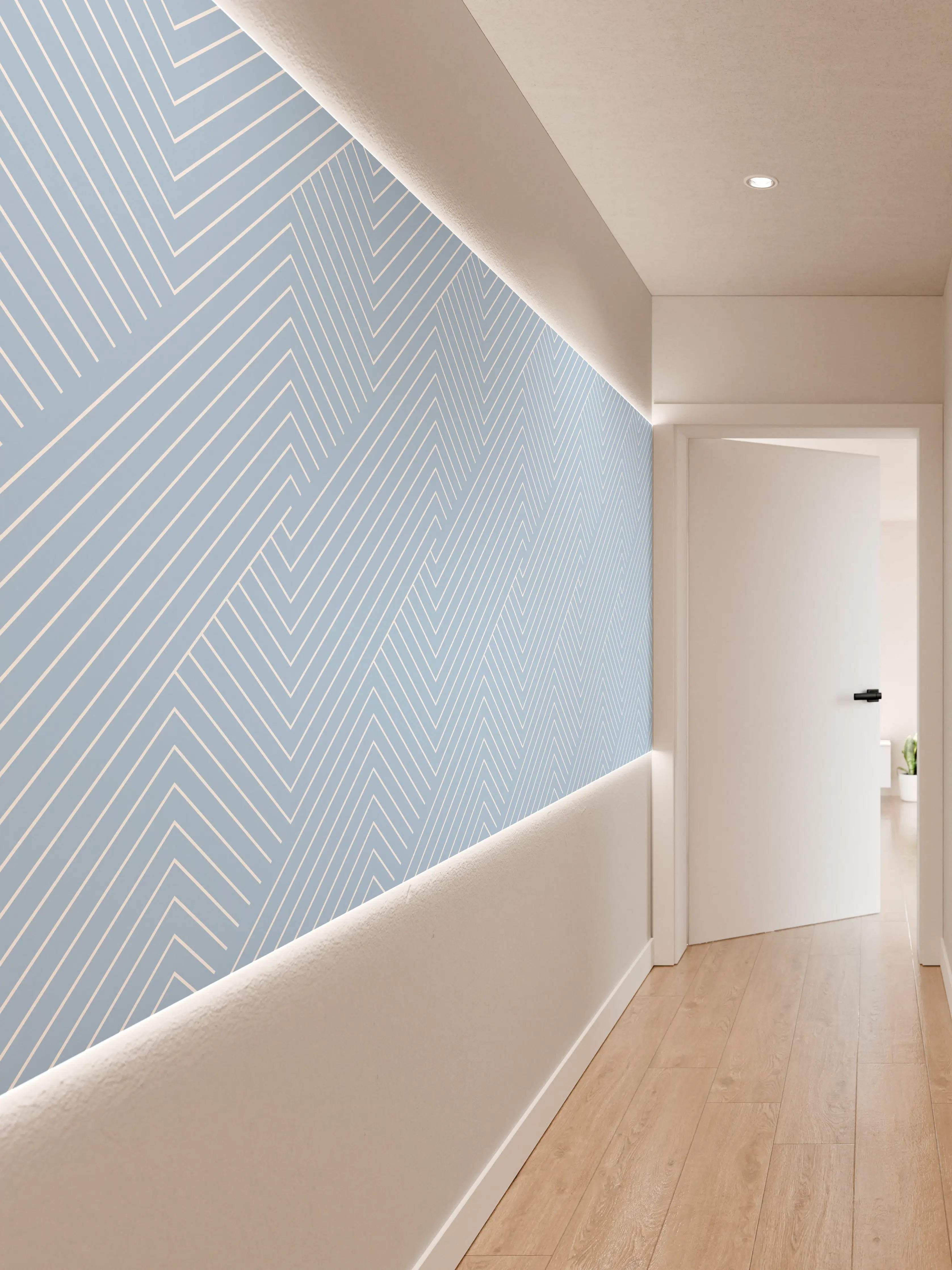 Wandverkleidung Flur - Blau-Graues geometrisches Muster