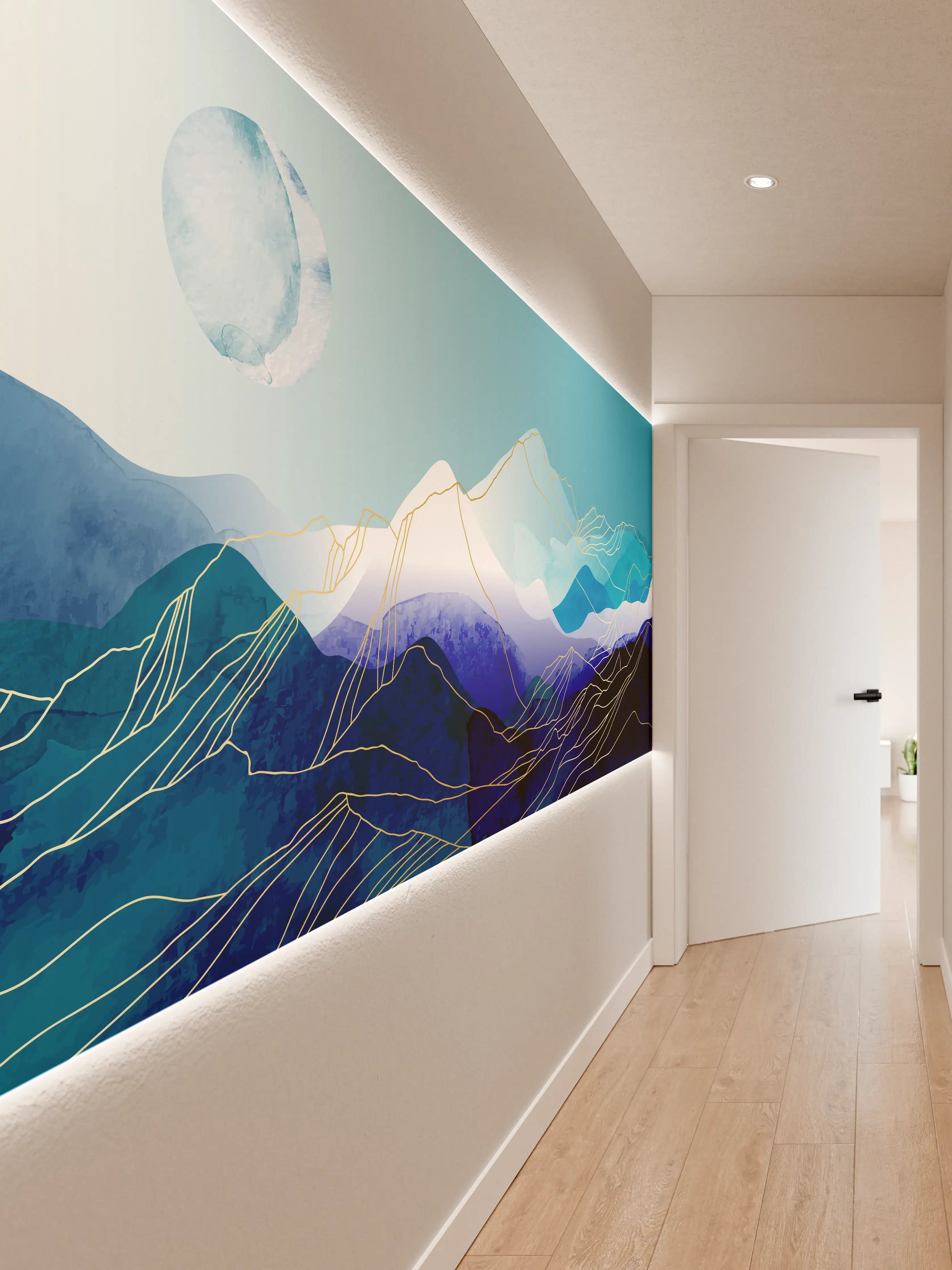 Wandverkleidung Flur - Blaue Berge Aquarell Illustration