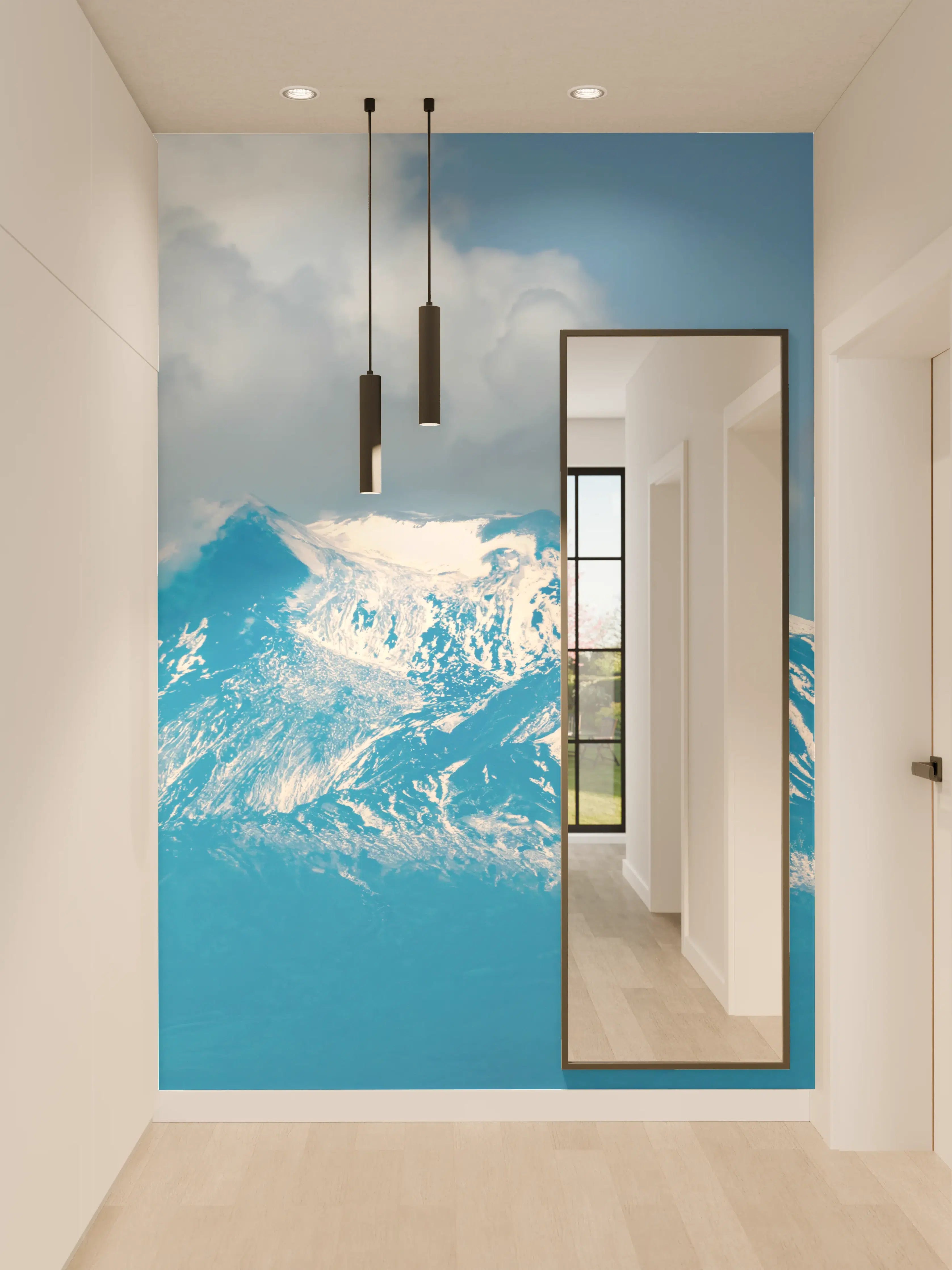 Wandverkleidung Flur - Blaue Schnee-Berglandschaft