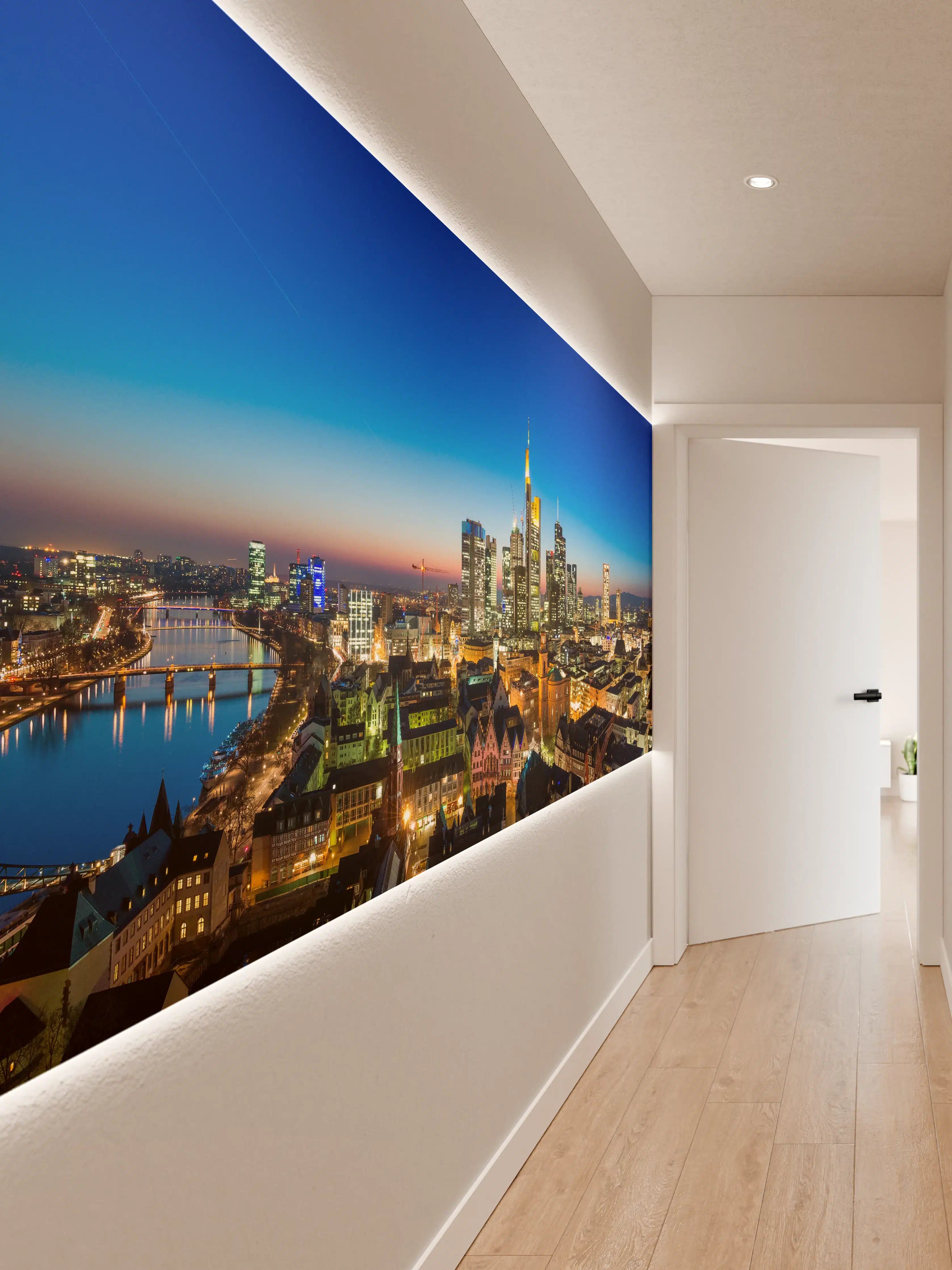 Wandverkleidung Flur - Blaue Skyline bei Abenddämmerung