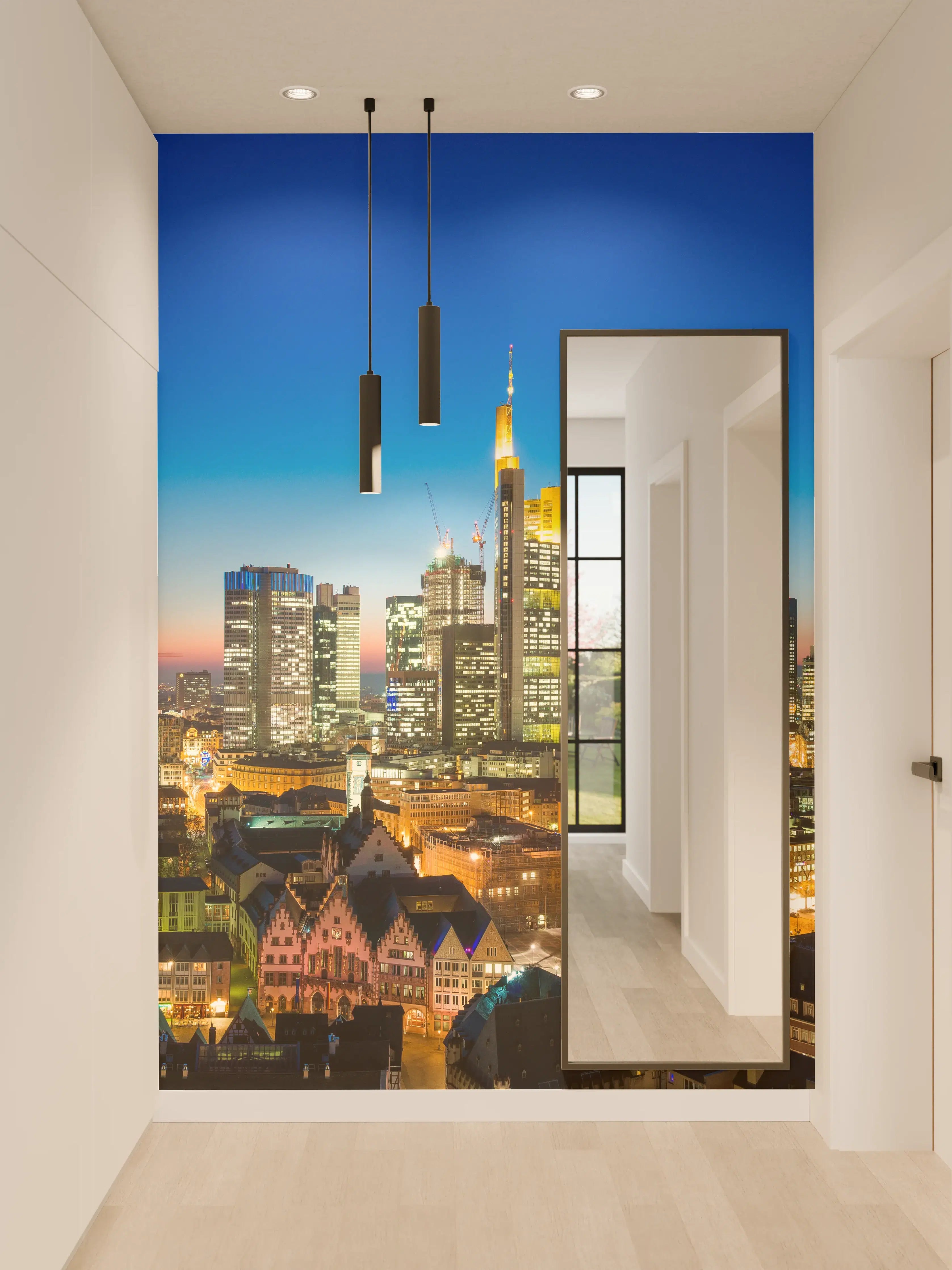 Wandverkleidung Flur - Blaue Skyline bei Abenddämmerung