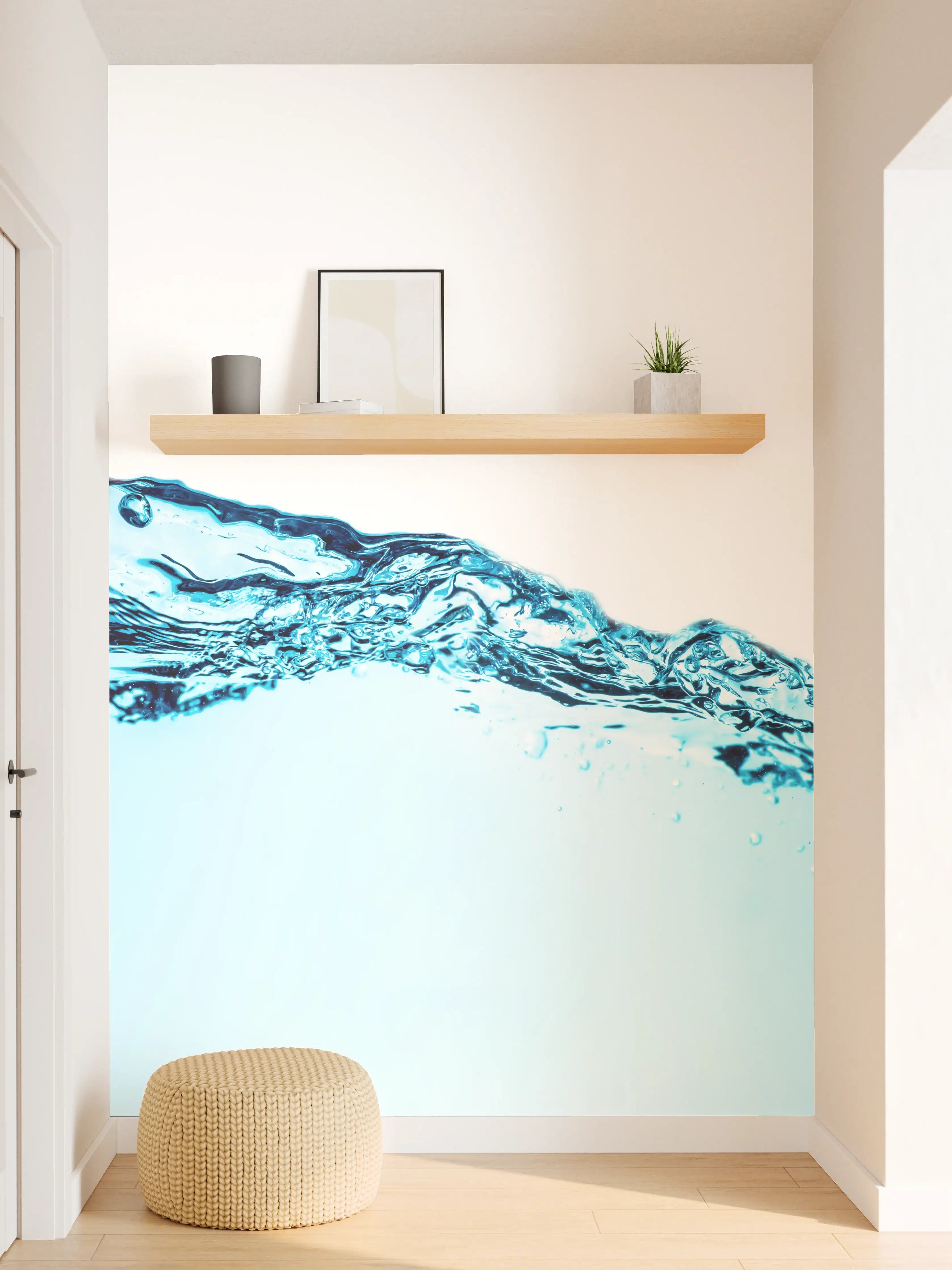 Wandverkleidung Flur - Blaue Wasserwelle mit Bläschen