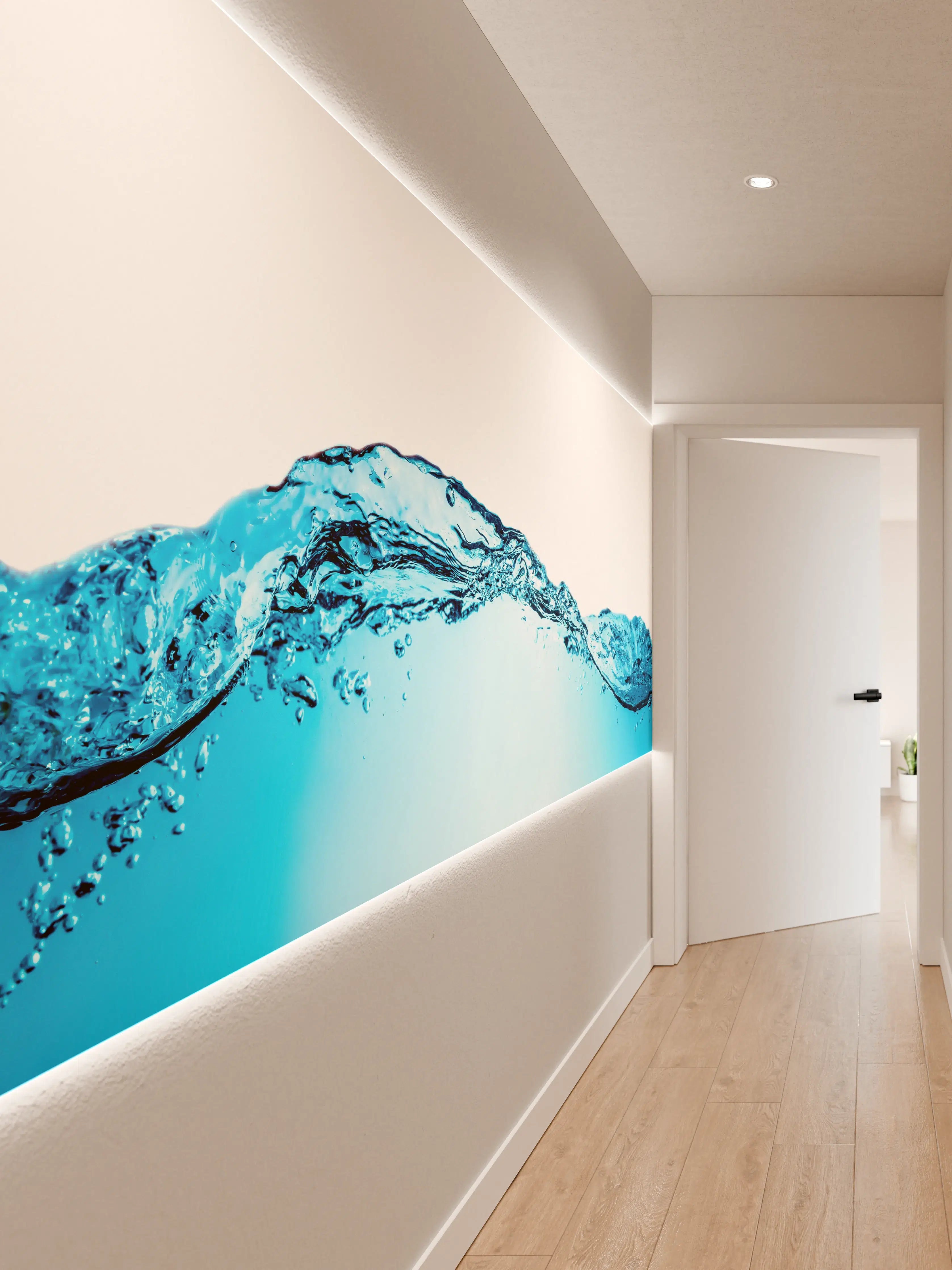 Wandverkleidung Flur - Blaue Wasserwelle mit Bläschen