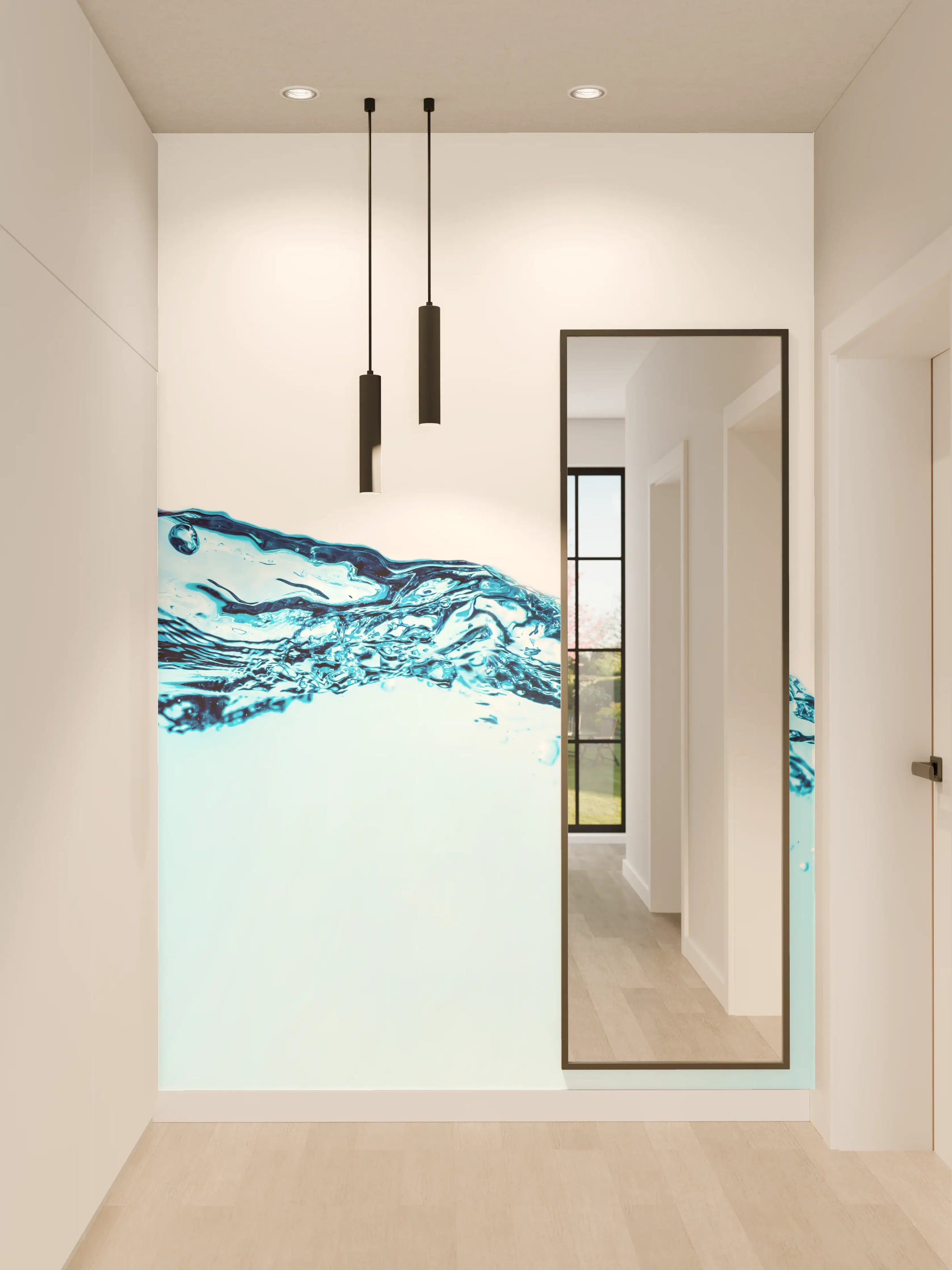 Wandverkleidung Flur - Blaue Wasserwelle mit Bläschen