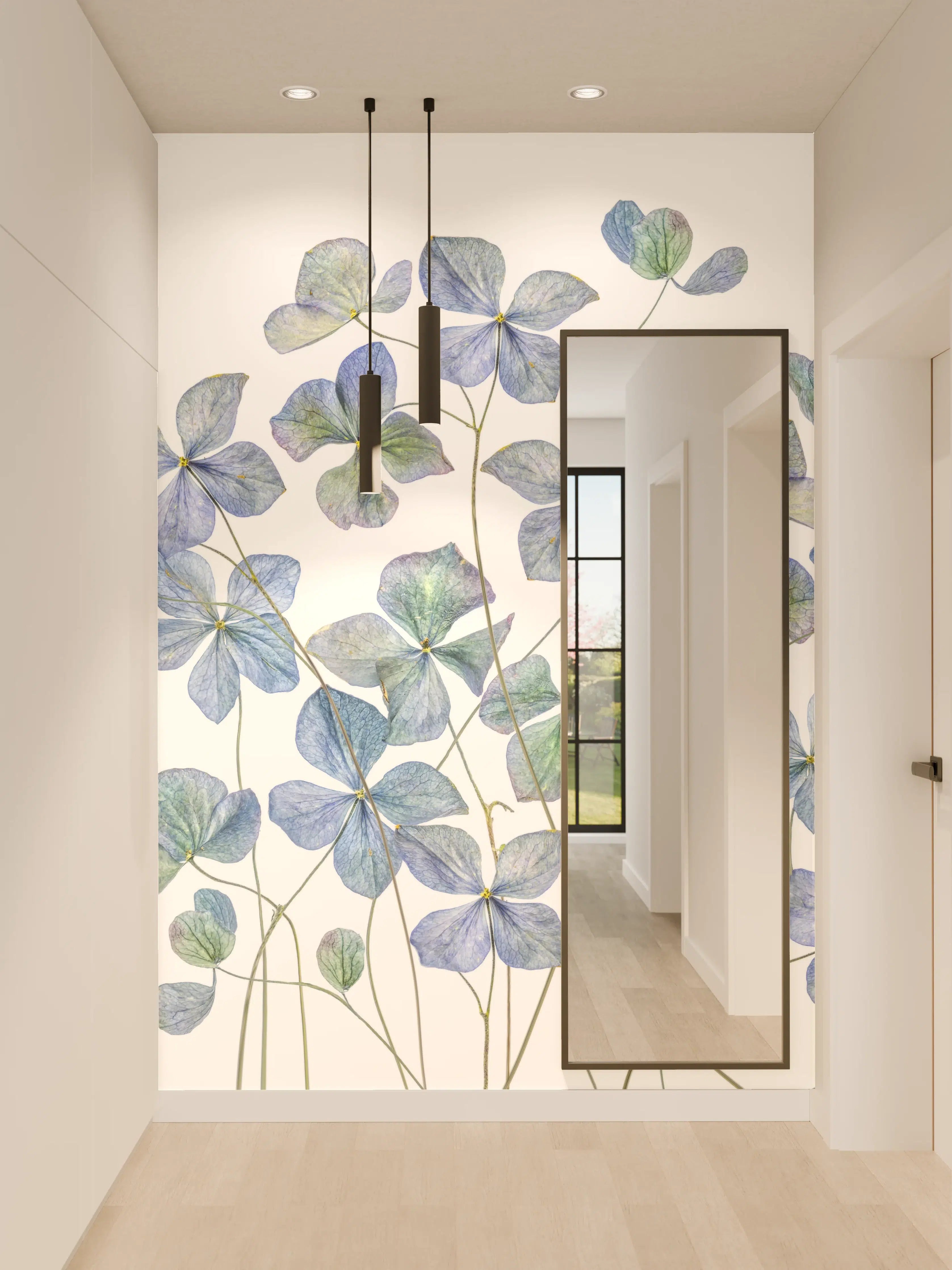 Wandverkleidung Flur - Blauer Hortensienstrauch im Garten