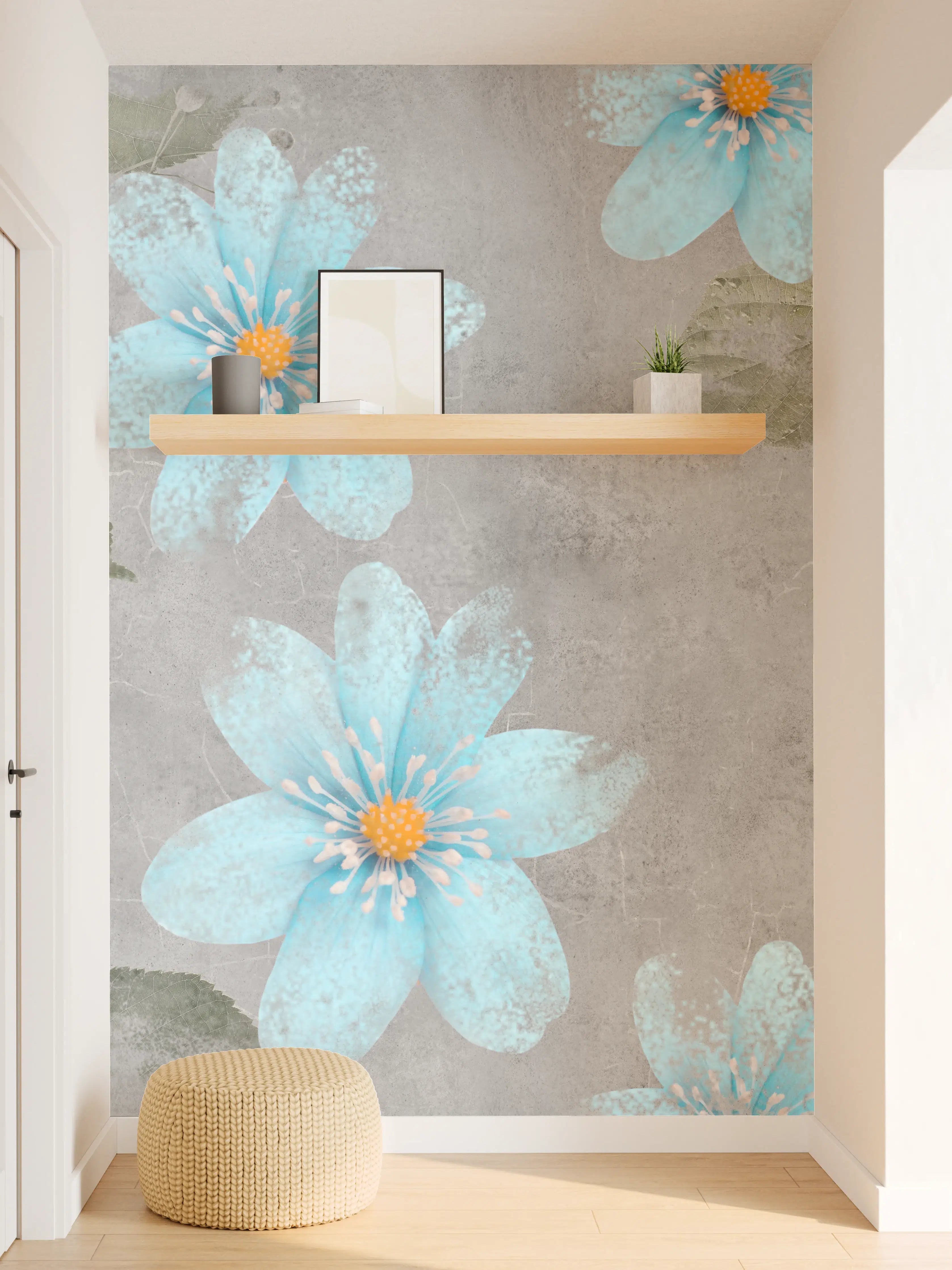 Wandverkleidung Flur - Blaues Blumenmuster - Zeichnung