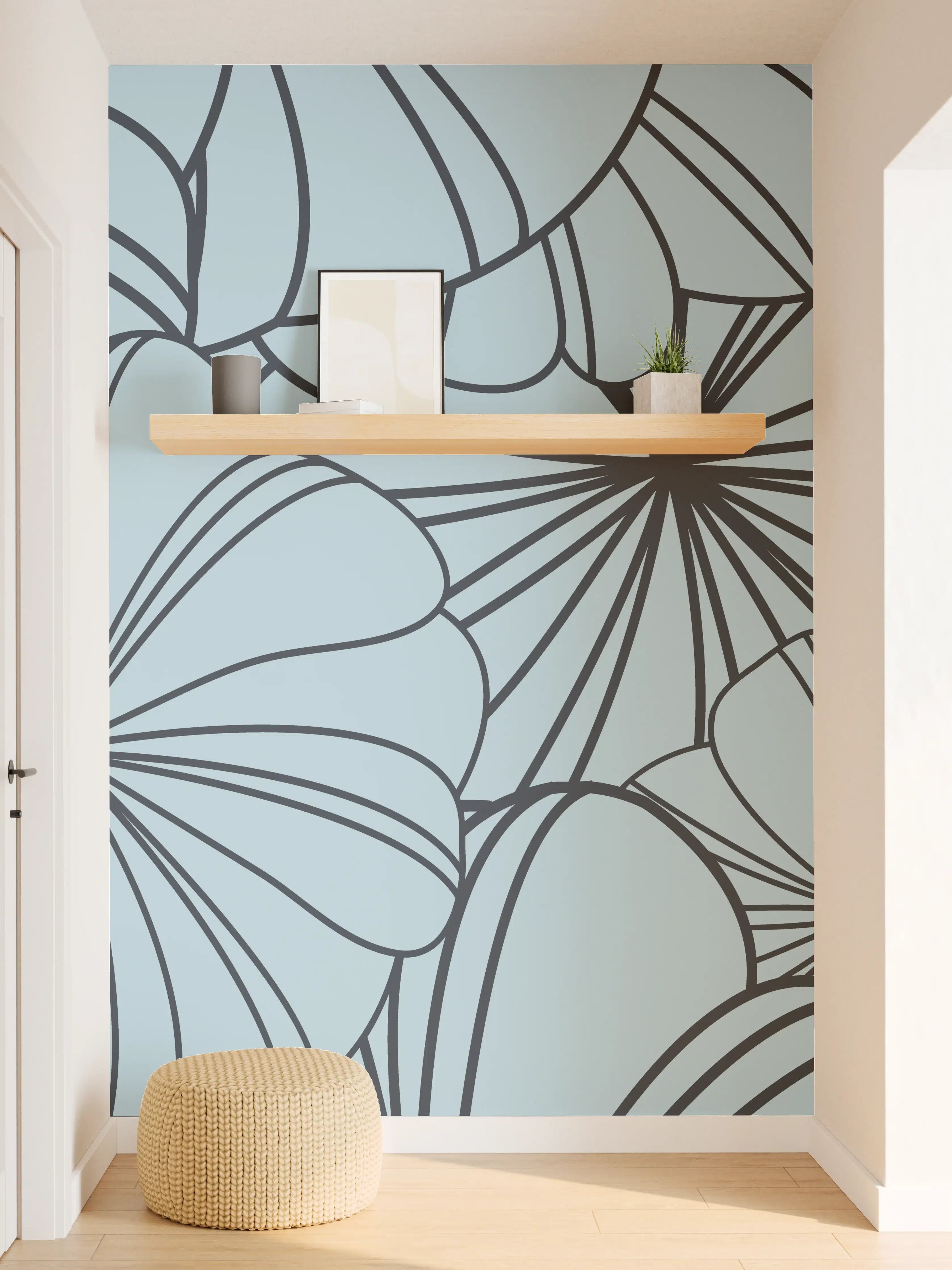 Wandverkleidung Flur - Blaues Blumenmuster Design