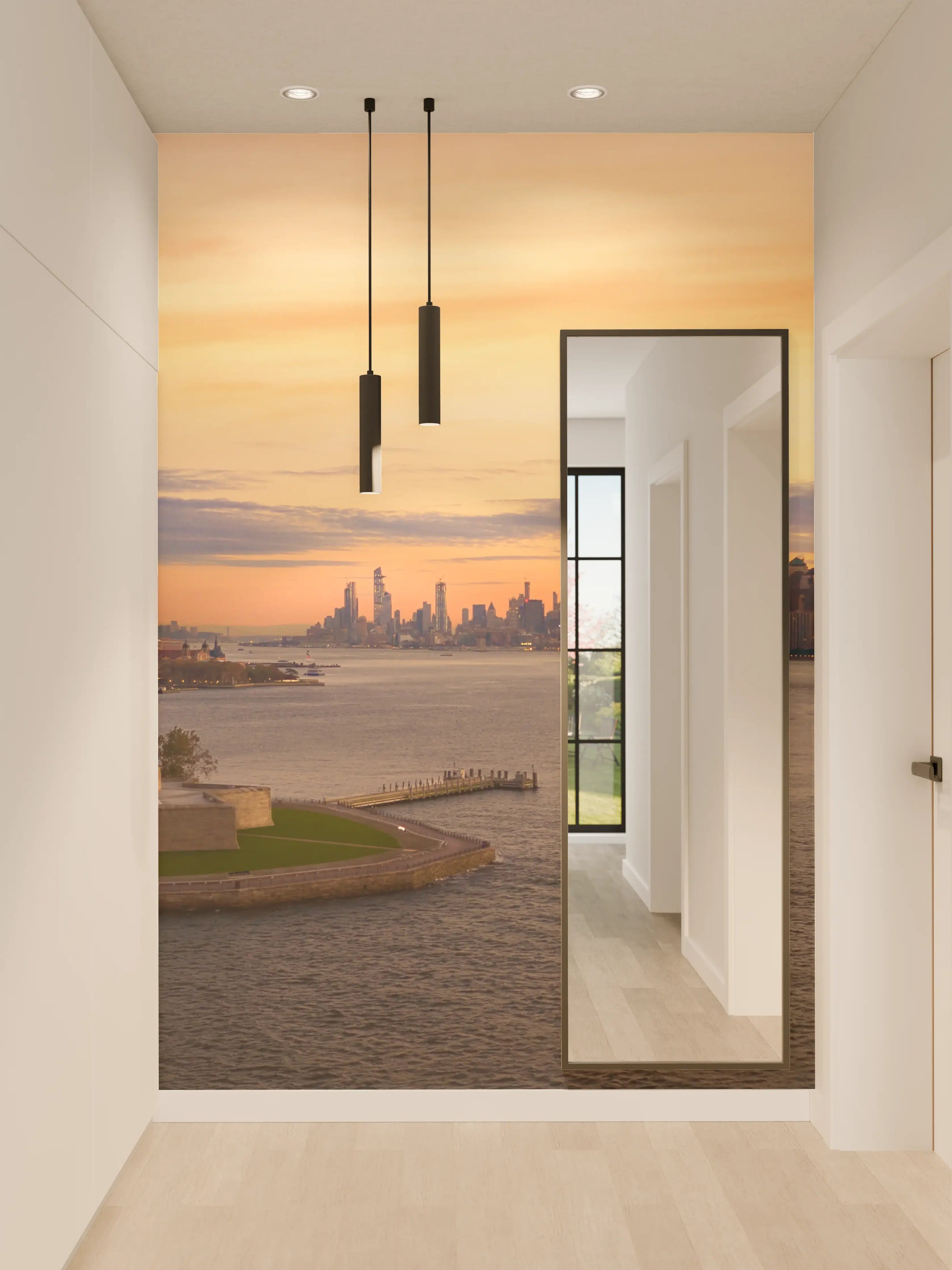 Wandverkleidung Flur - Blick auf die Freiheitsstatue bei Sonnenuntergang