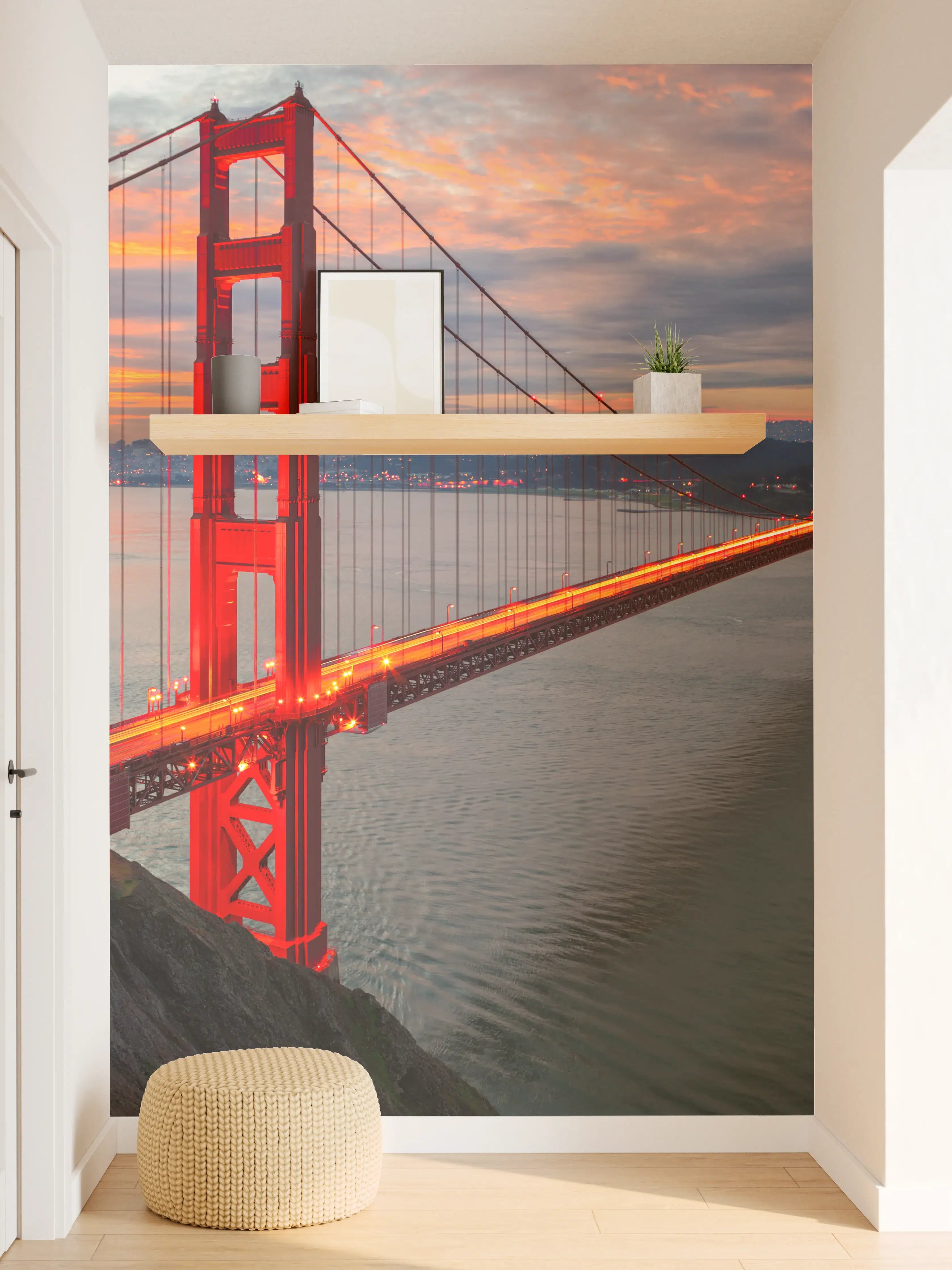 Wandverkleidung Flur - Blick auf die Golden Gate Bridge bei Sonnenuntergang