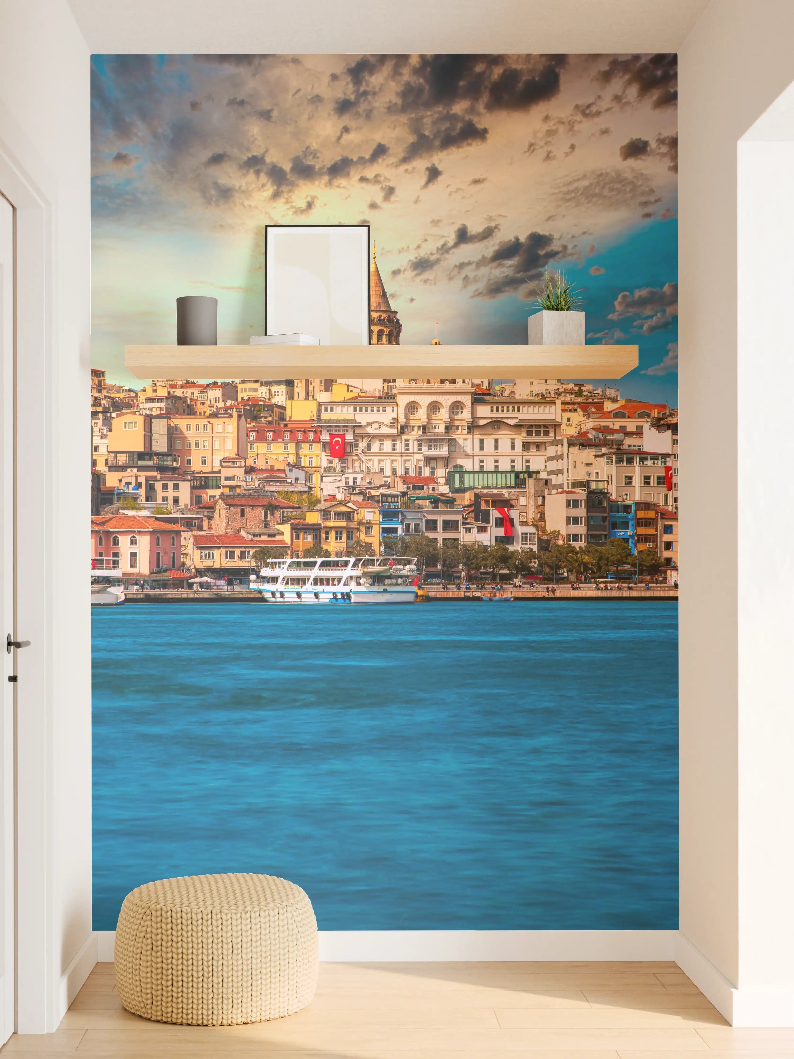 Wandverkleidung Flur - Blick auf die mittelalterliche Skyline bei Sonnenuntergang