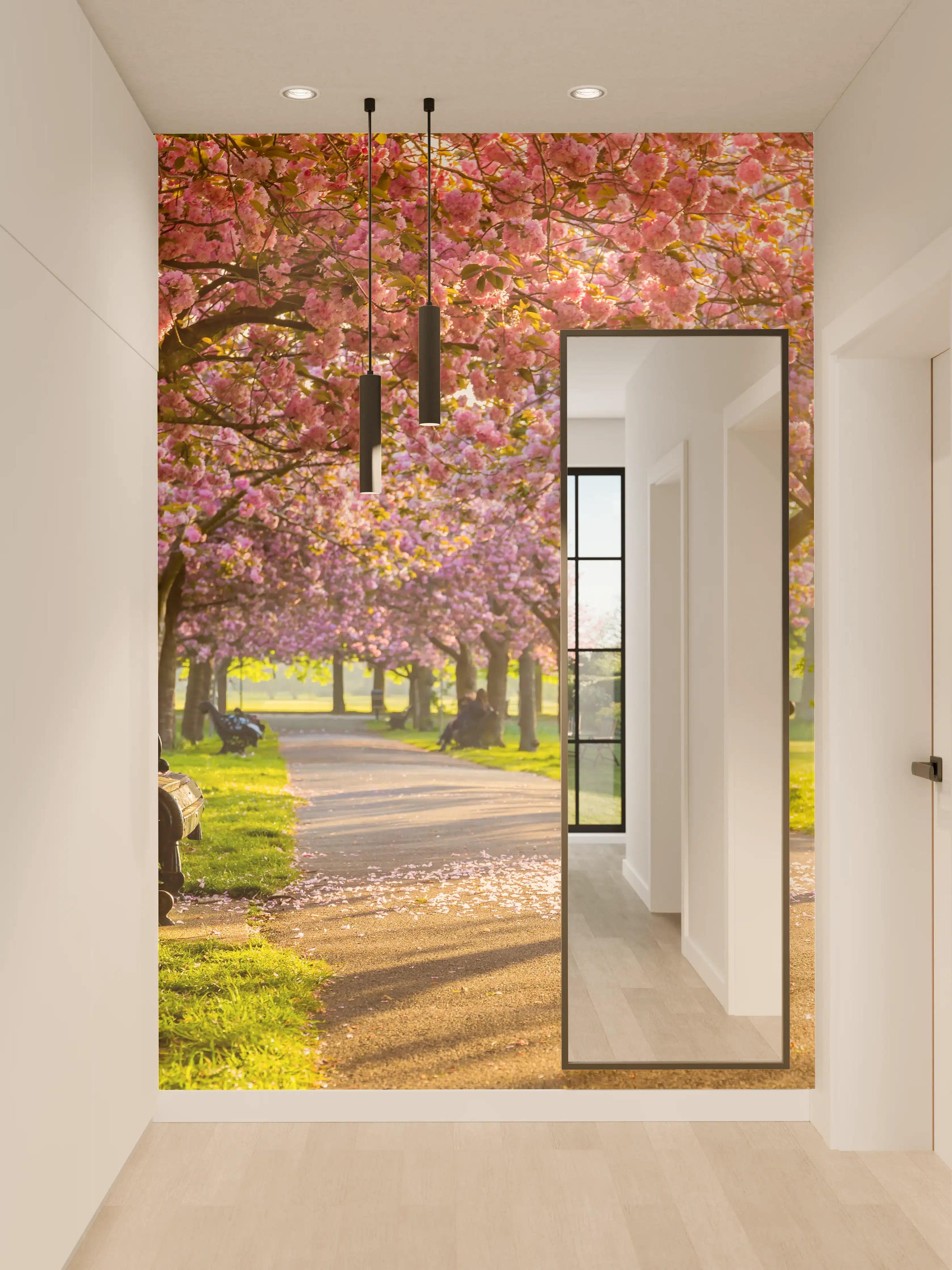 Wandverkleidung Flur - Blühende Parkallee im Frühling