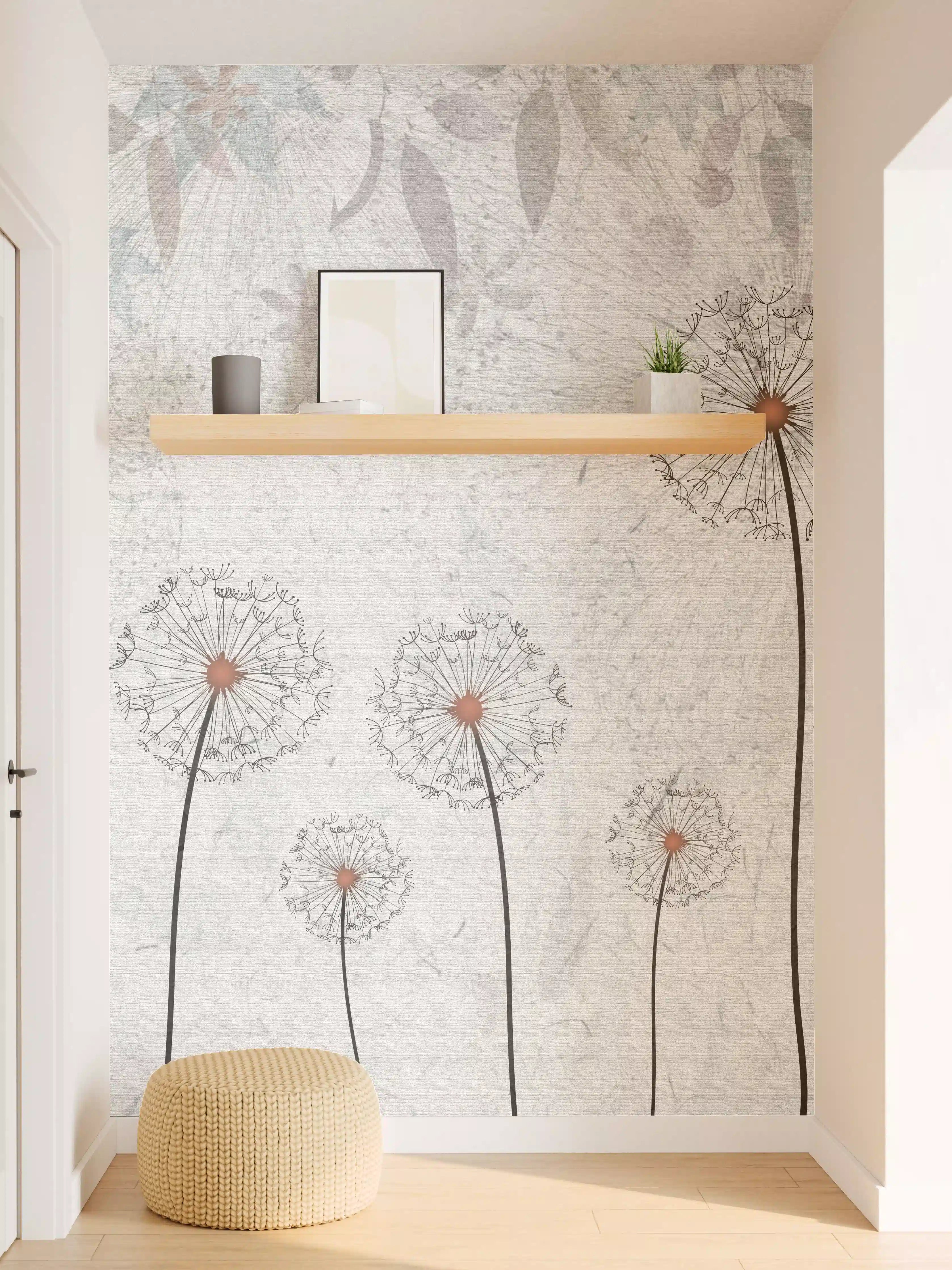 Wandverkleidung Flur - Blühende Pusteblumen auf neutralem Hintergrund
