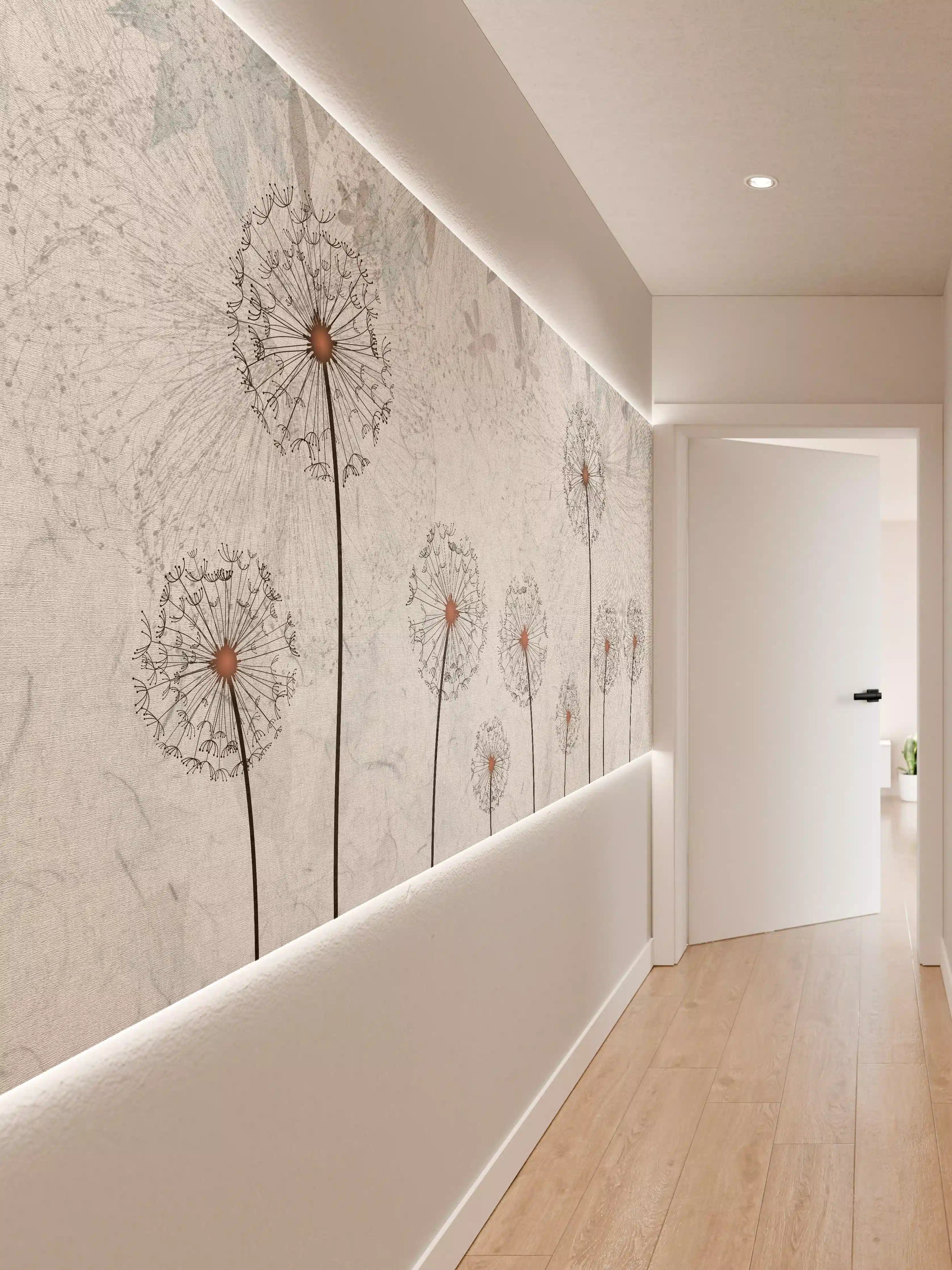 Wandverkleidung Flur - Blühende Pusteblumen auf neutralem Hintergrund