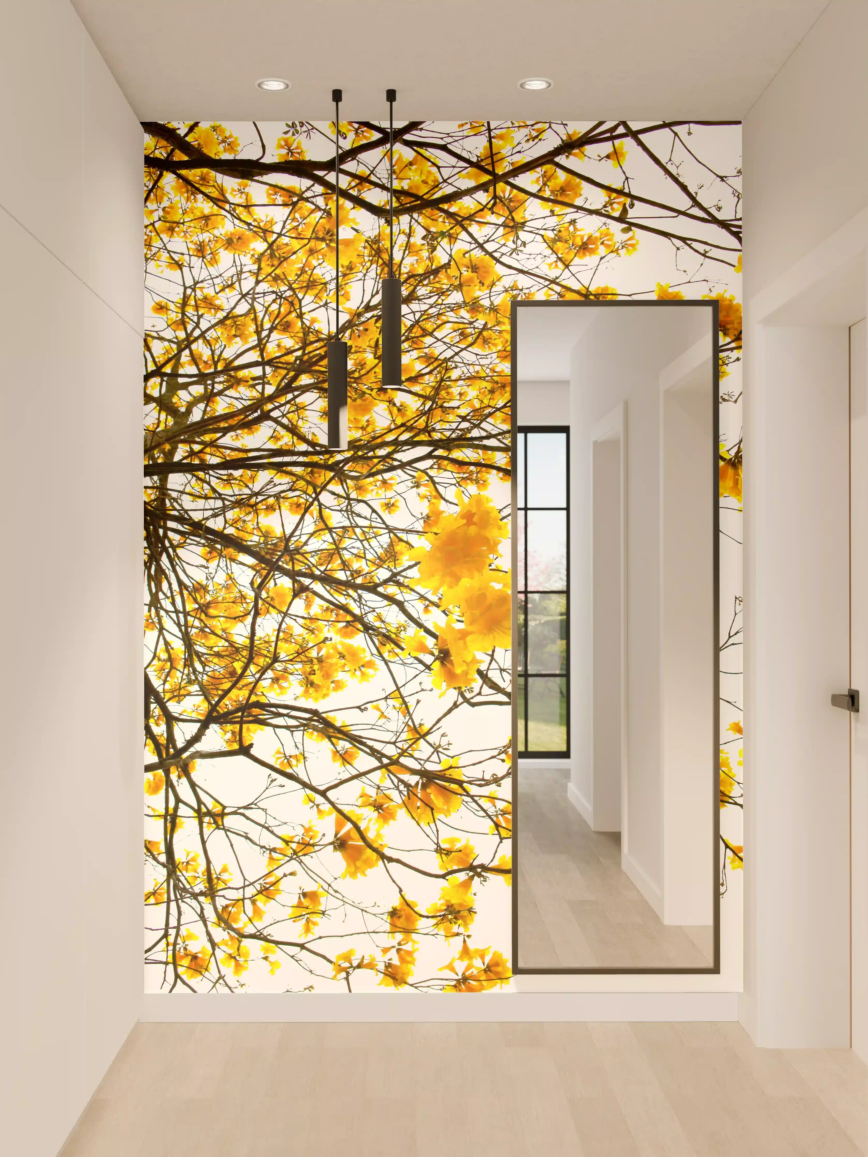 Wandverkleidung Flur - Blühender Baum im Sonnenlicht