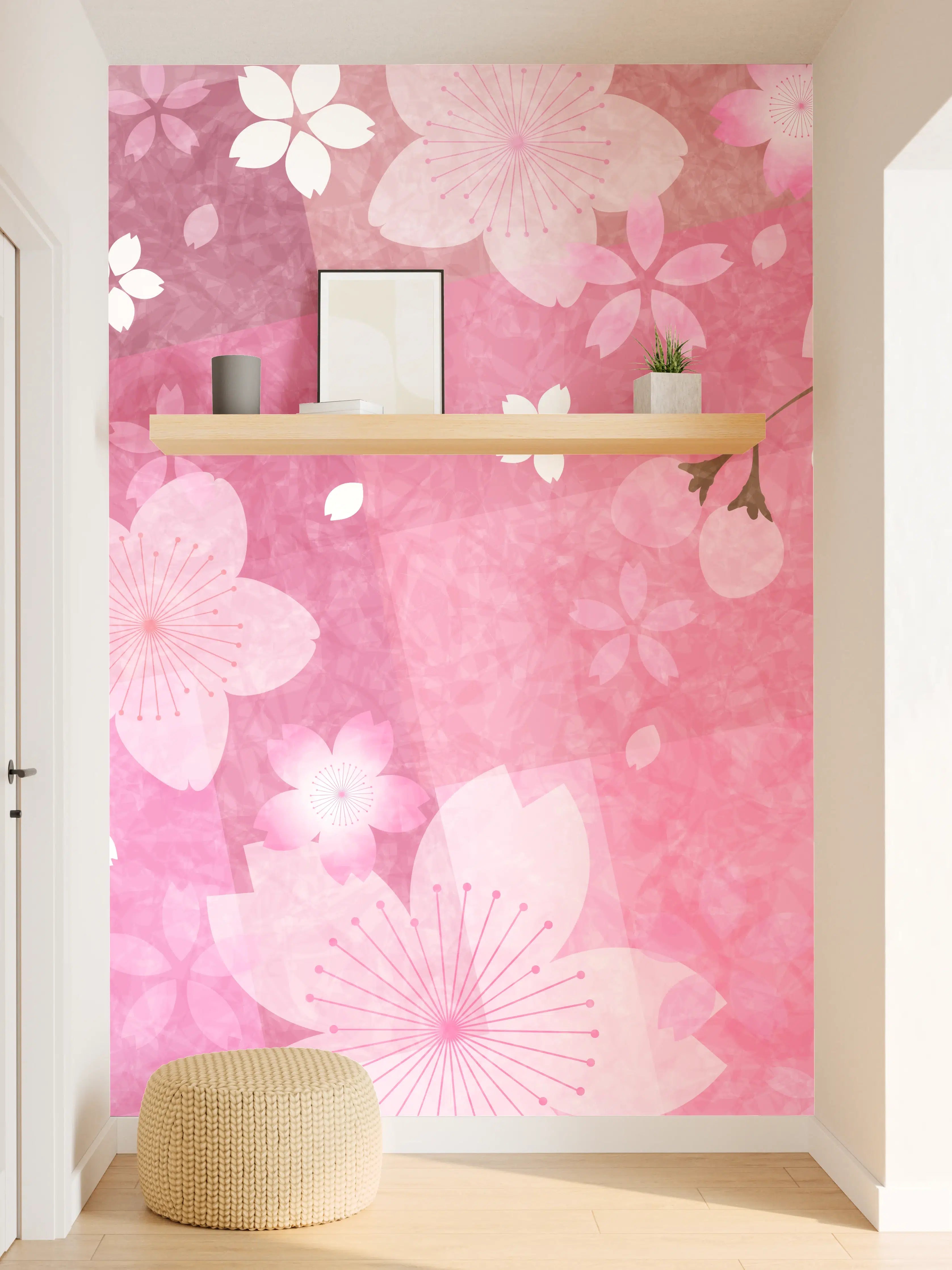 Wandverkleidung Flur - Blühendes Sakura-Muster Rosa