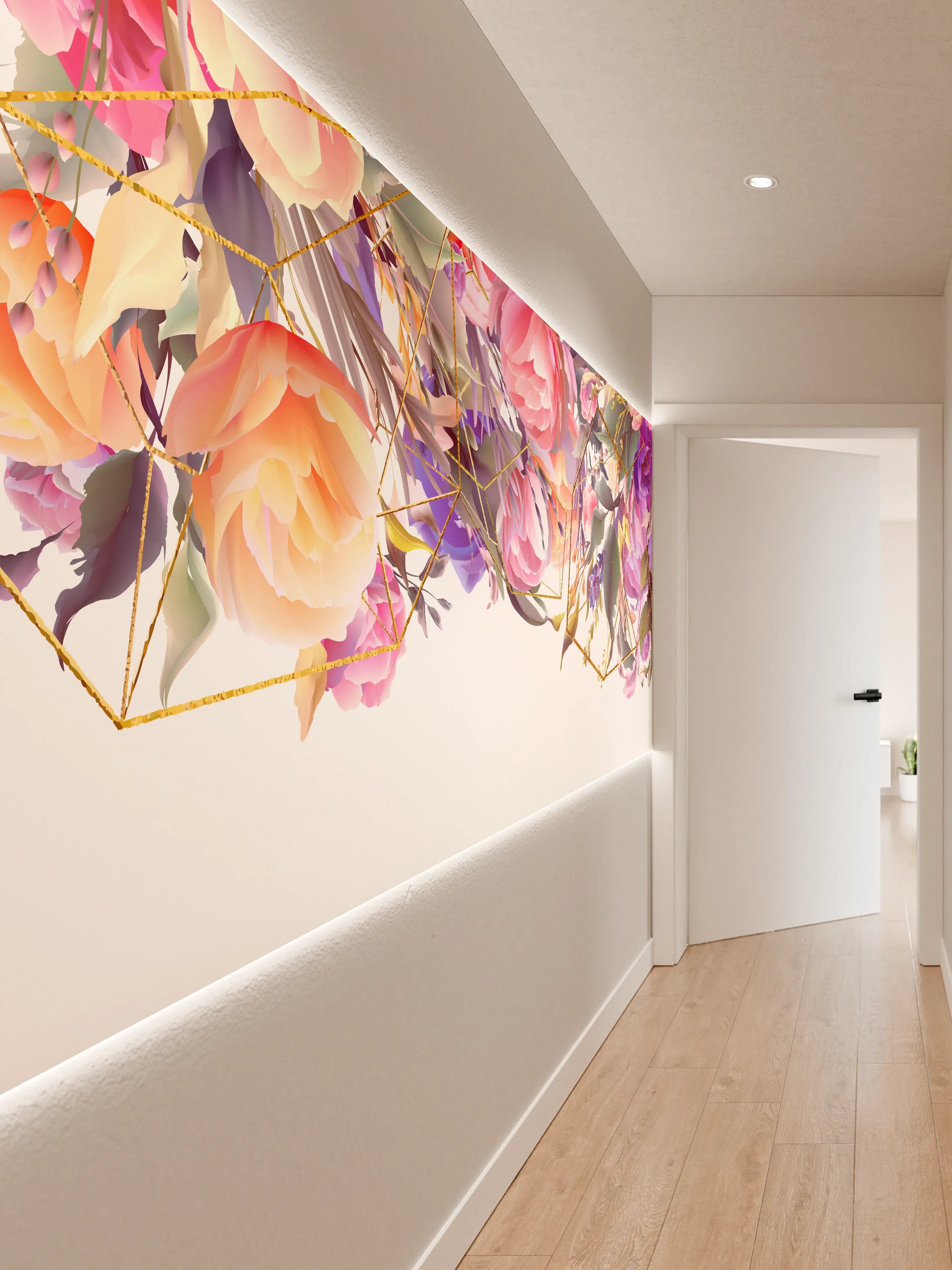 Wandverkleidung Flur - Blumen-Muster Abstrakt Gold