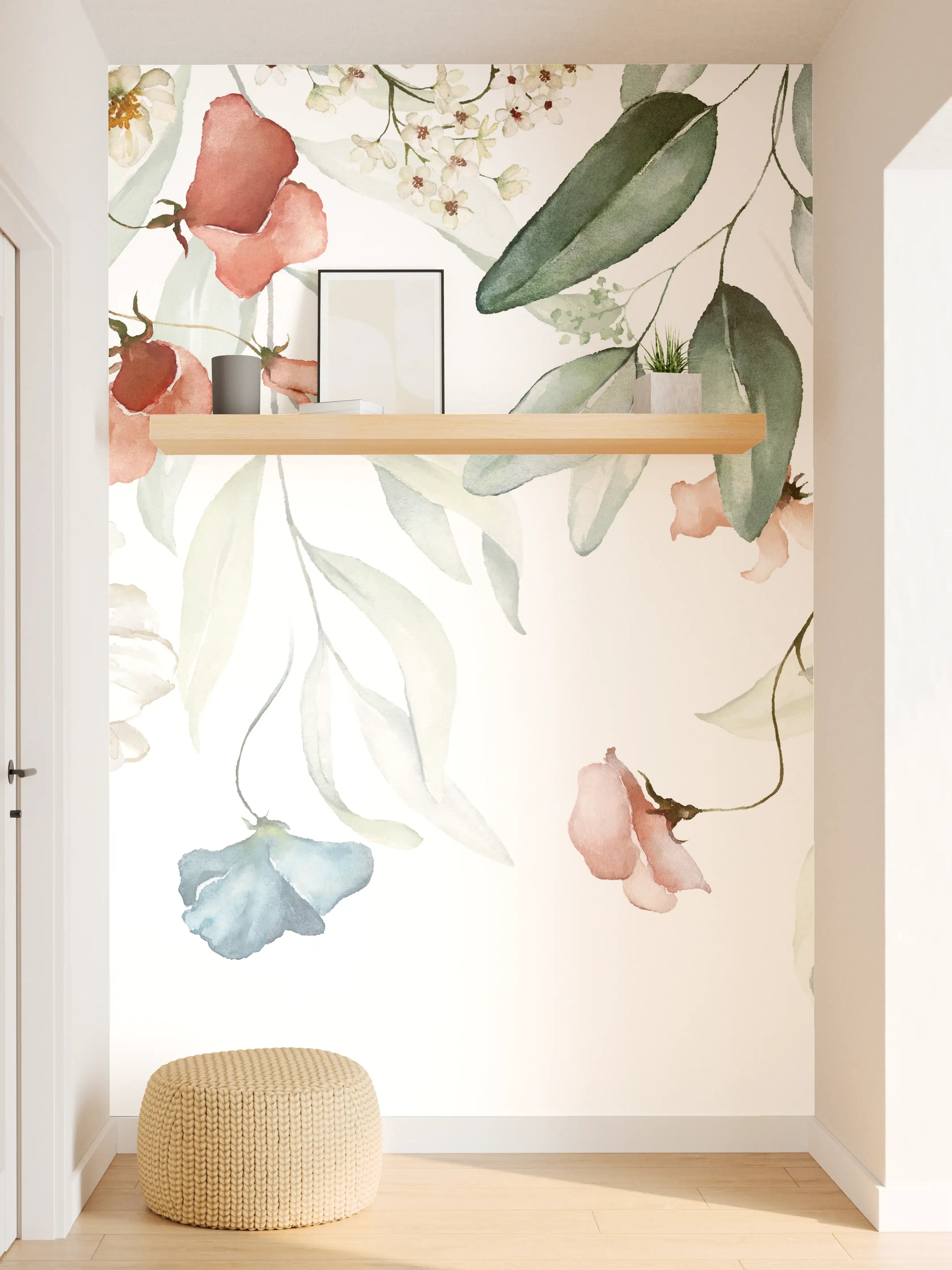 Wandverkleidung Flur - Blumendesign mit zarten Farben