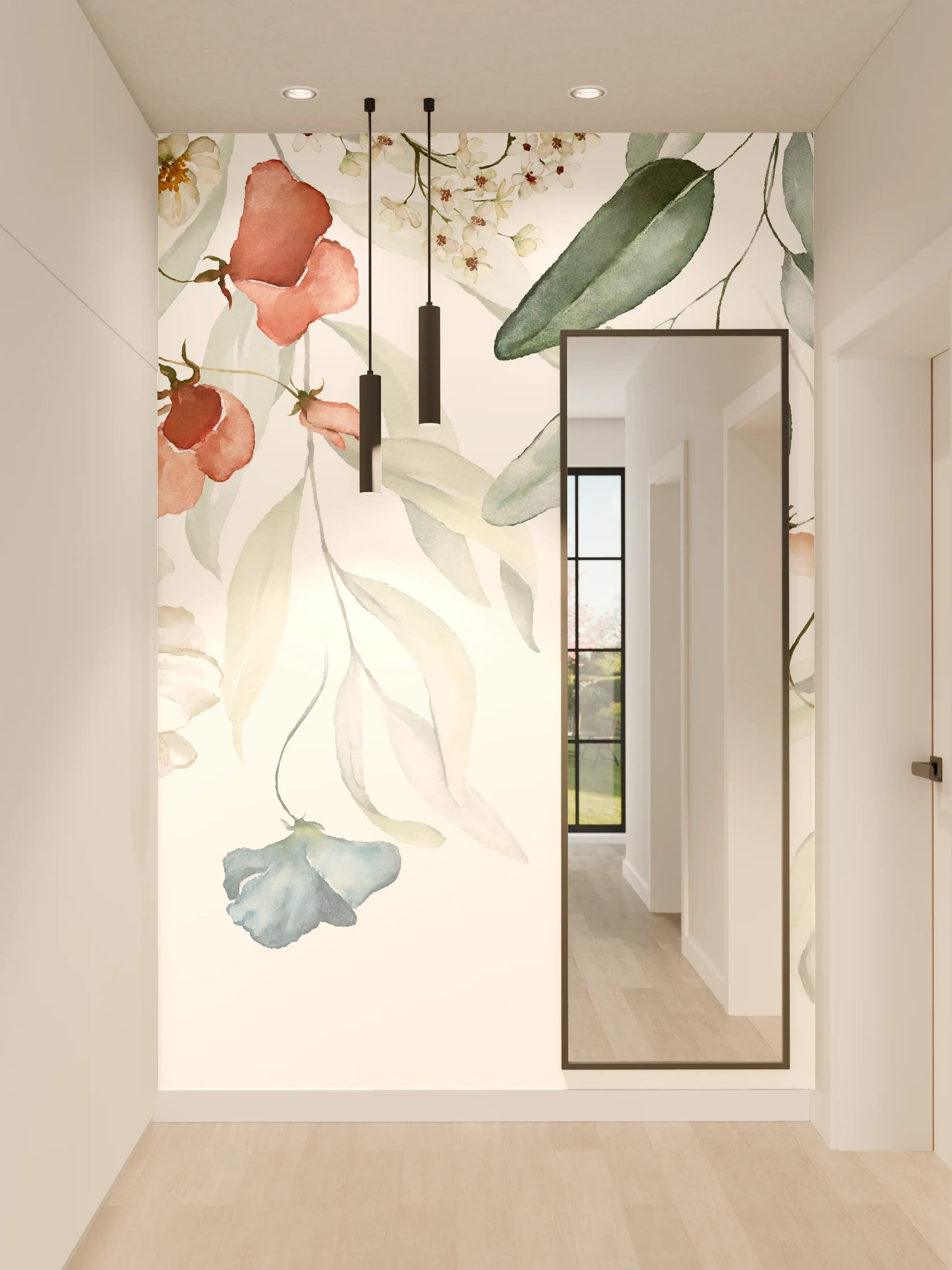 Wandverkleidung Flur - Blumendesign mit zarten Farben