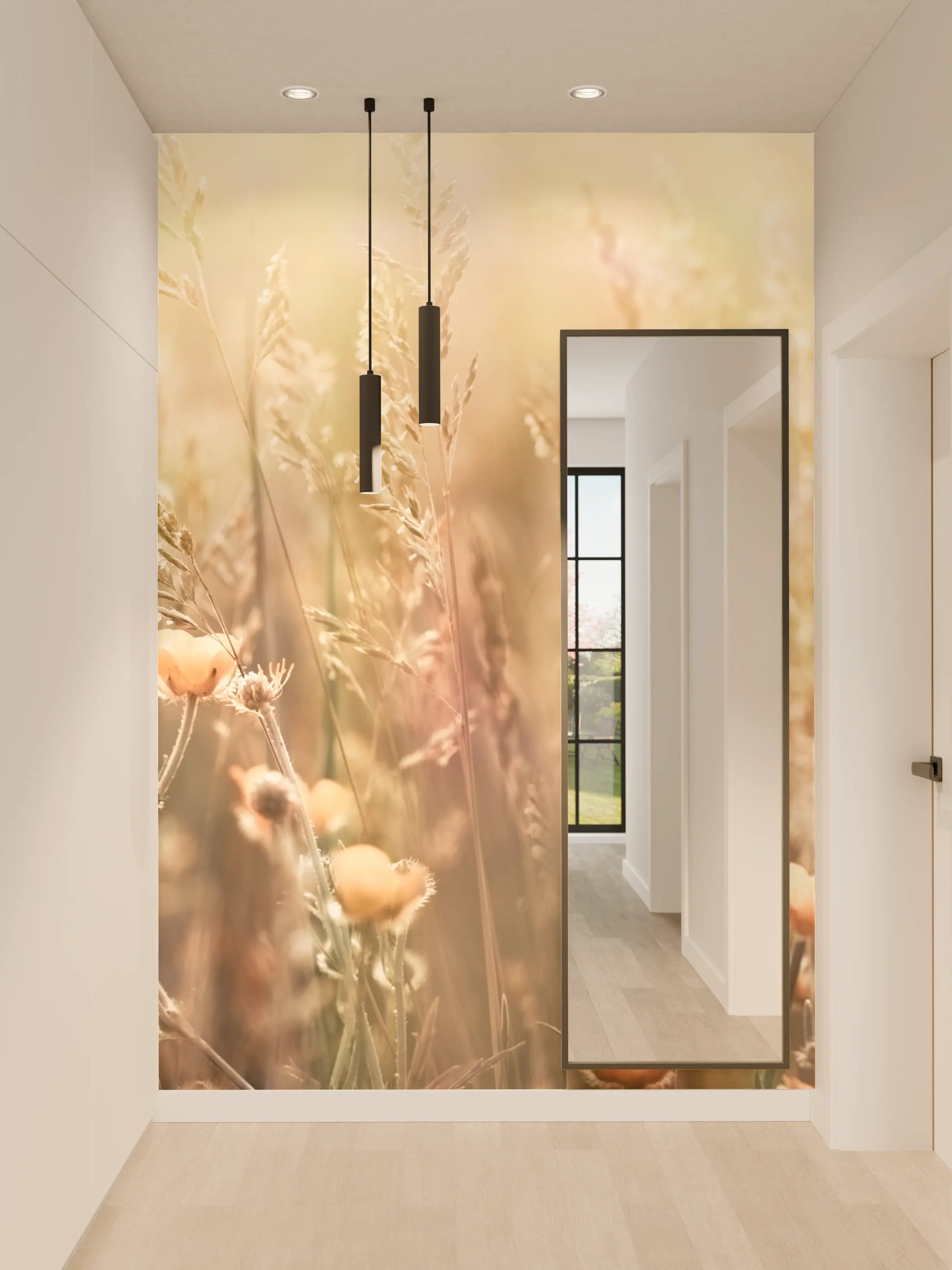 Wandverkleidung Flur - Blumenfeld mit Sonnenstrahlen