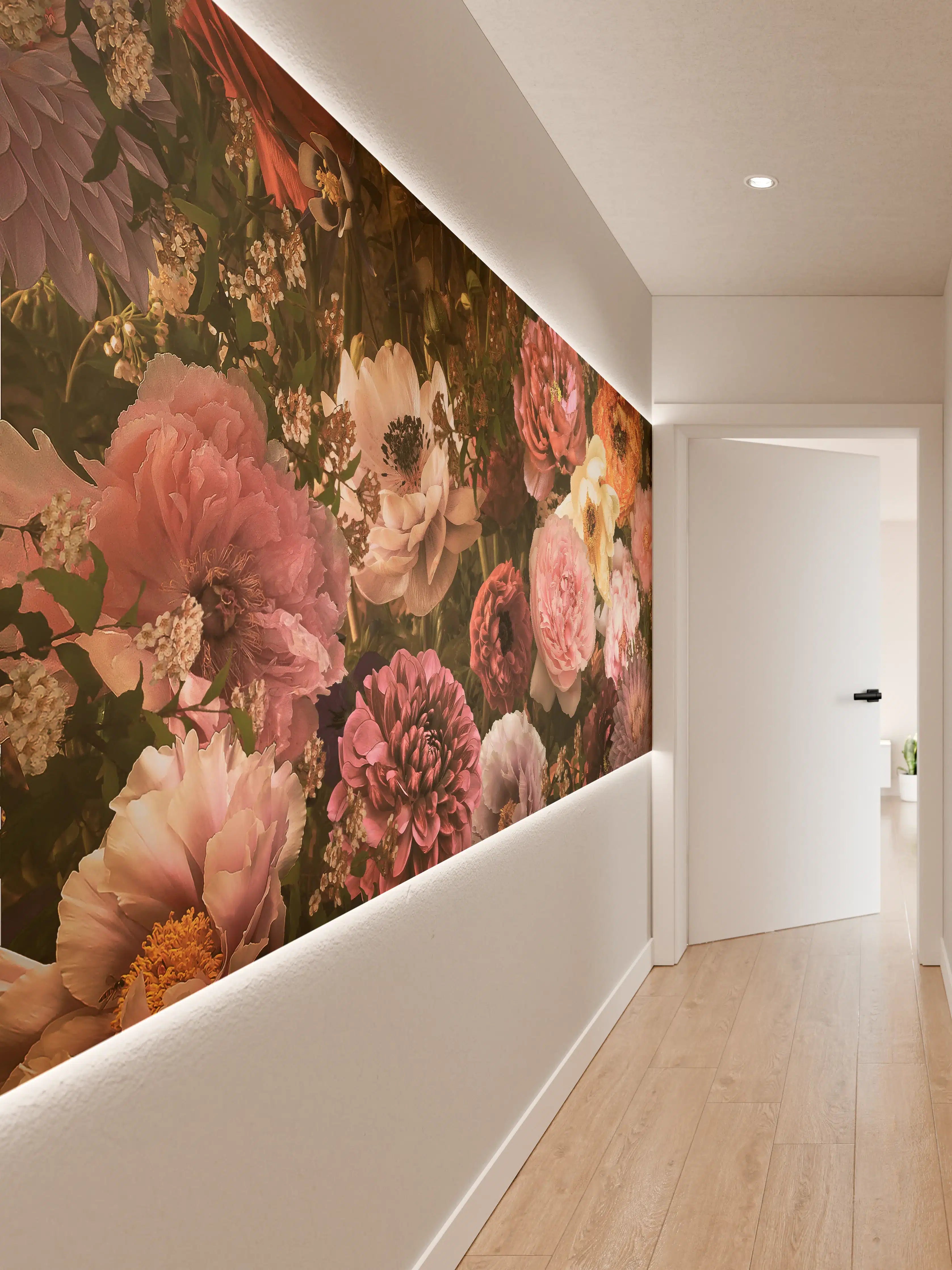Wandverkleidung Flur - Blumenmeer in warmen Tönen