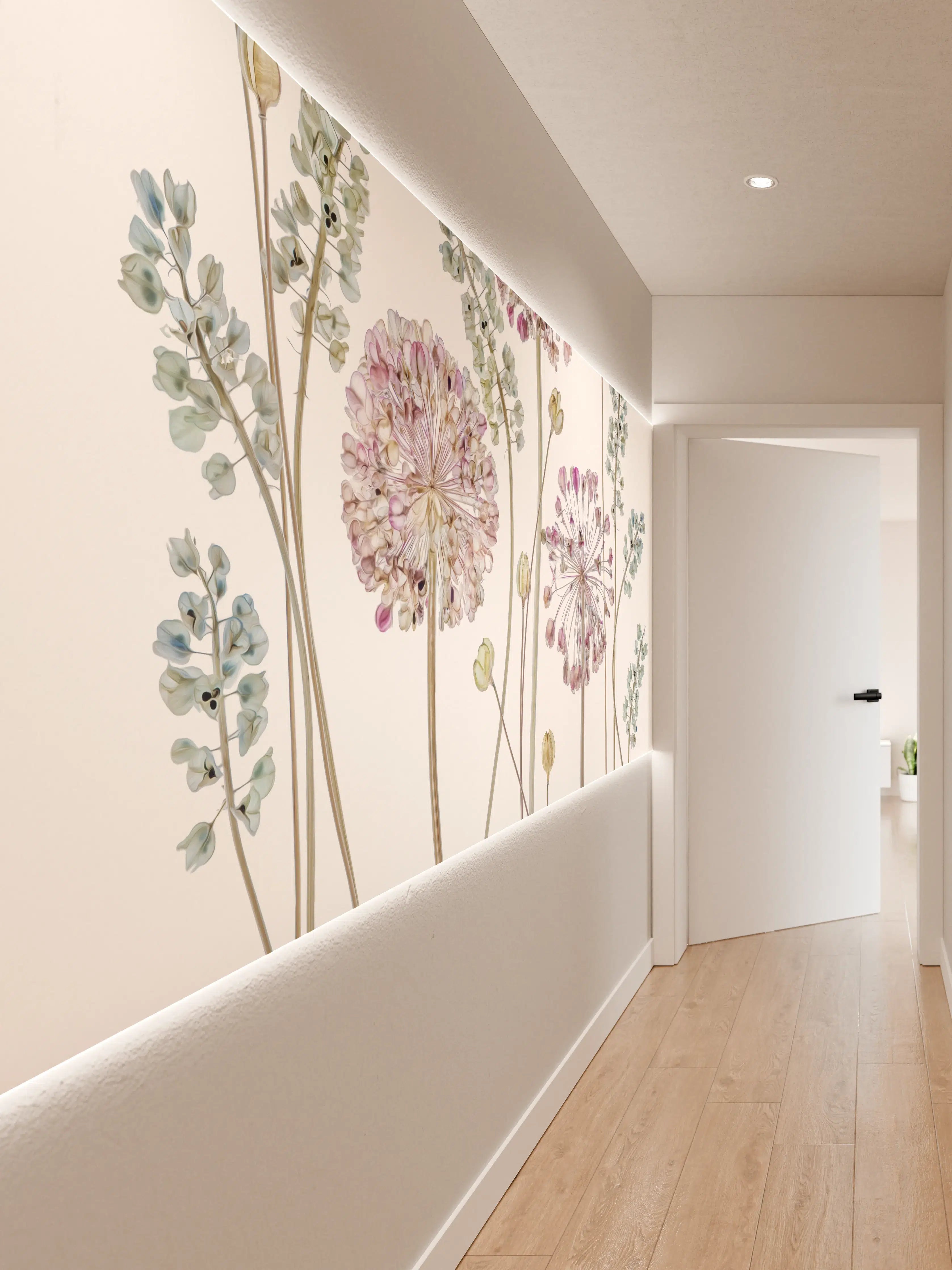 Wandverkleidung Flur - Blumenmotiv mit sanften Pastelltönen