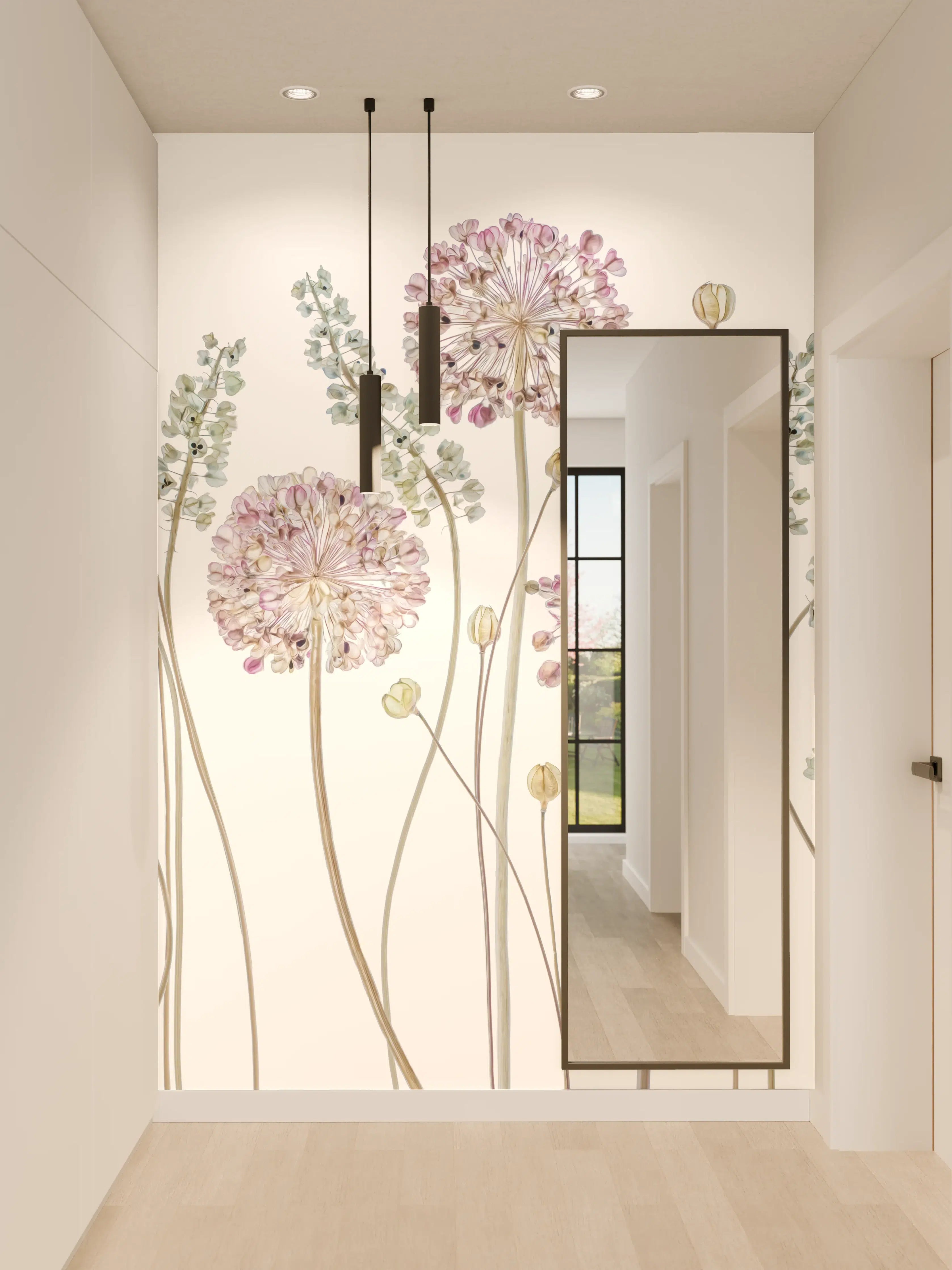 Wandverkleidung Flur - Blumenmotiv mit sanften Pastelltönen