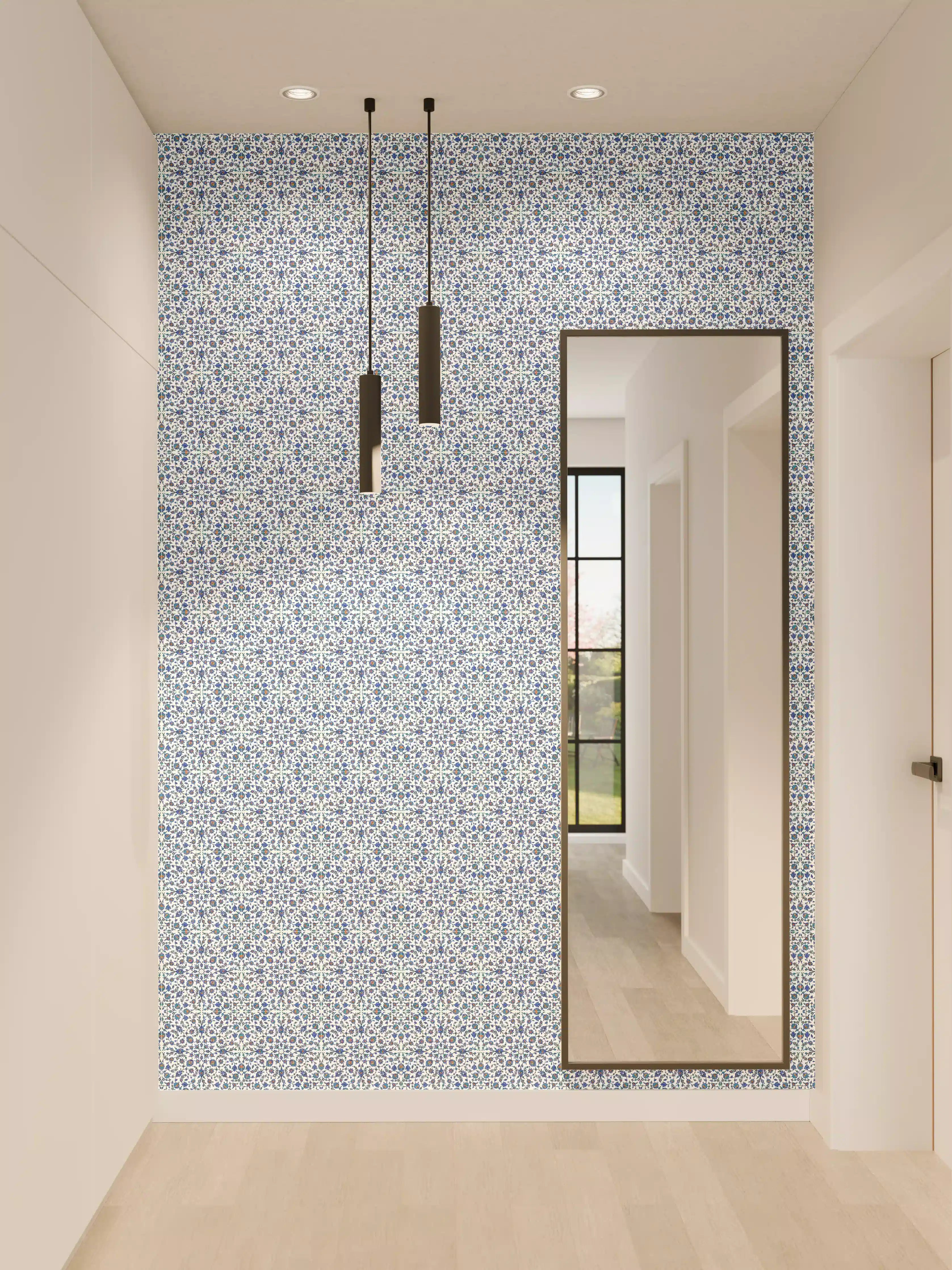 Wandverkleidung Flur - Blumenmuster auf Keramikfliese