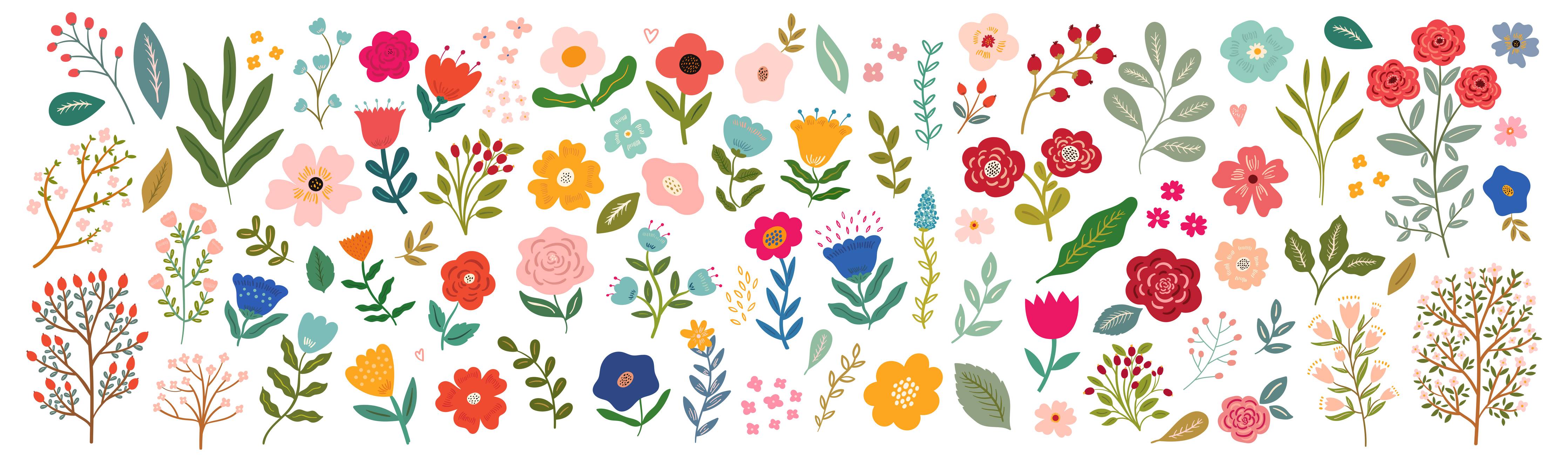 Wandverkleidung Flur-Blumenmuster mit bunten Blumen und Blättern