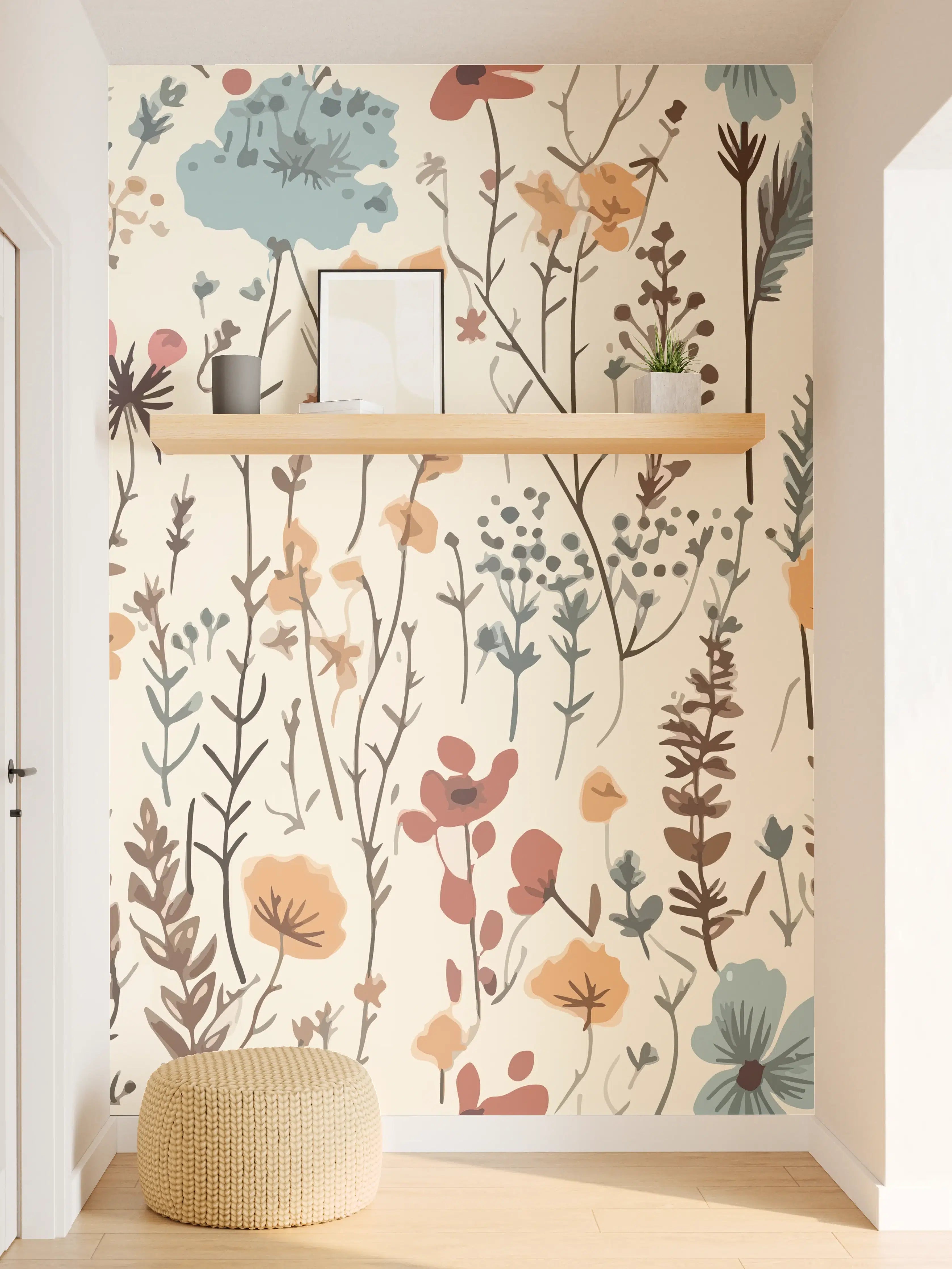Wandverkleidung Flur - Blumenmuster mit natürlichen Farben