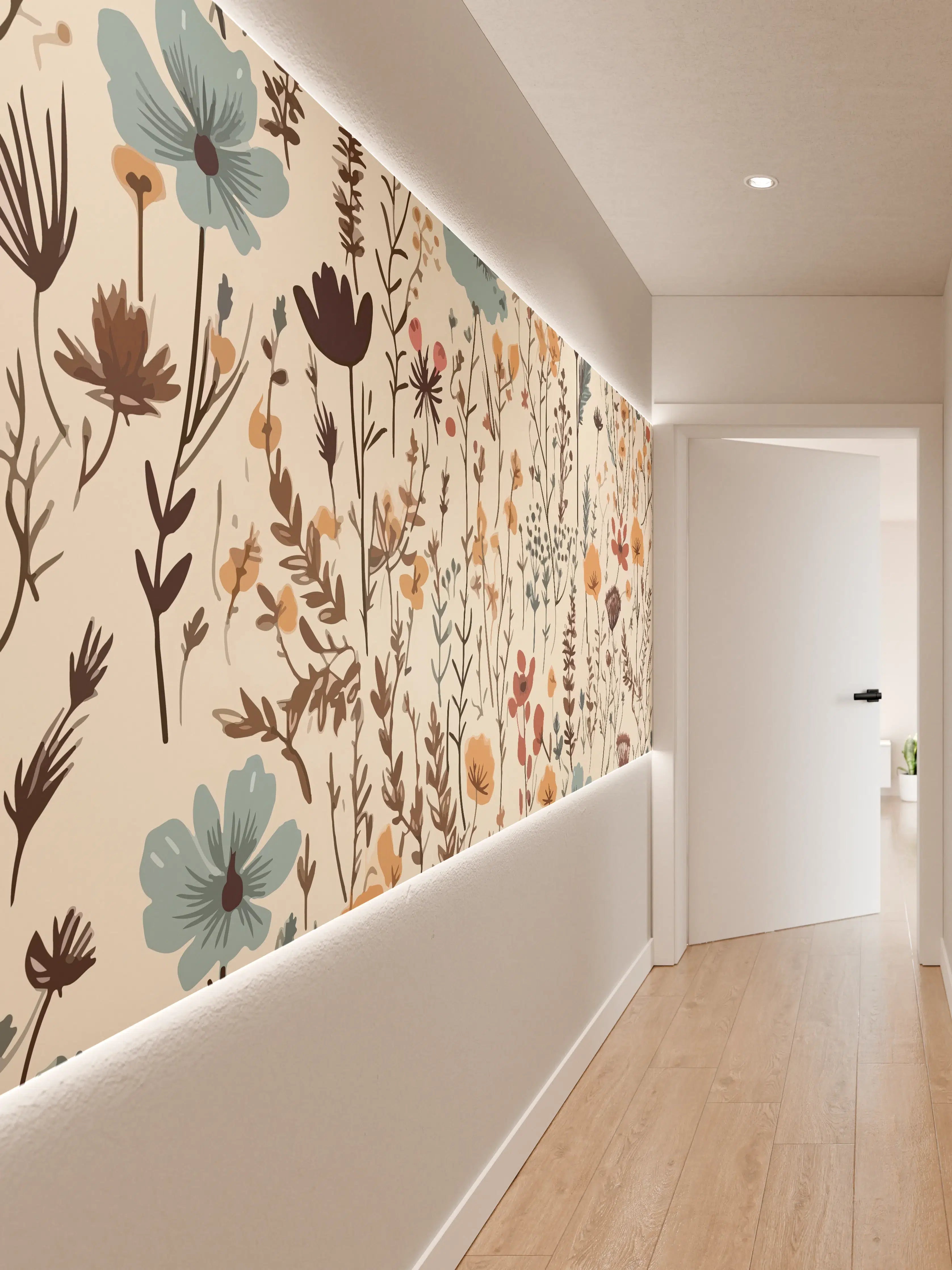 Wandverkleidung Flur - Blumenmuster mit natürlichen Farben