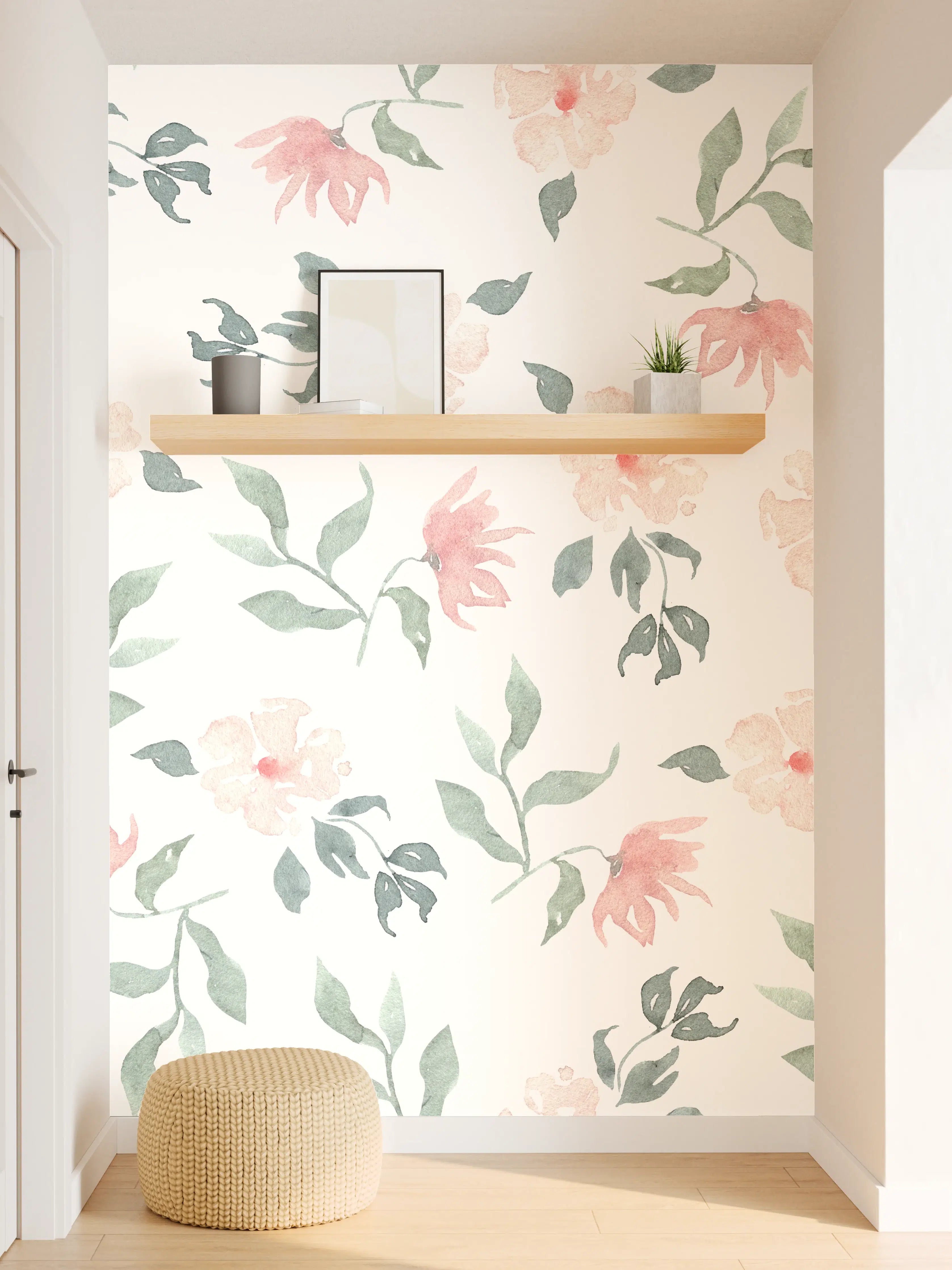 Wandverkleidung Flur - Blumenmuster mit zarten Pastellfarben